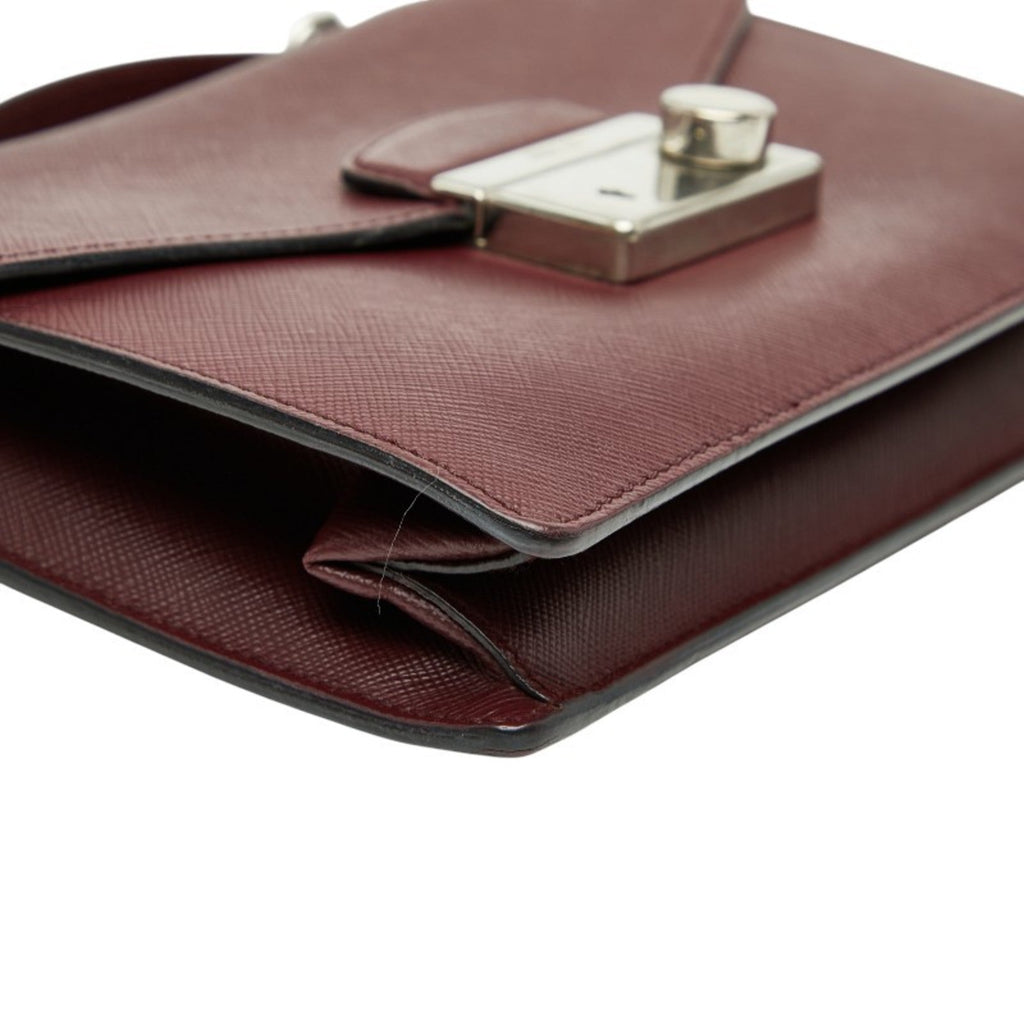 Prada Saffiano Bordeaux Wine Leather Handbag Shoulder Bag