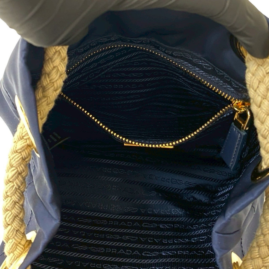 Prada Navy Nylon Leather Handbag Shoulder Bag Tote Bag