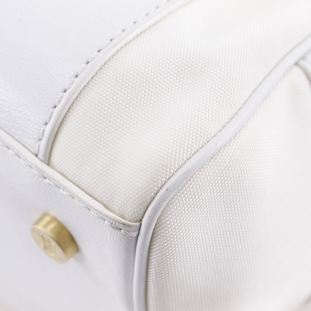 Celine White Nylon Canvas Leather Boston Bag Handbag