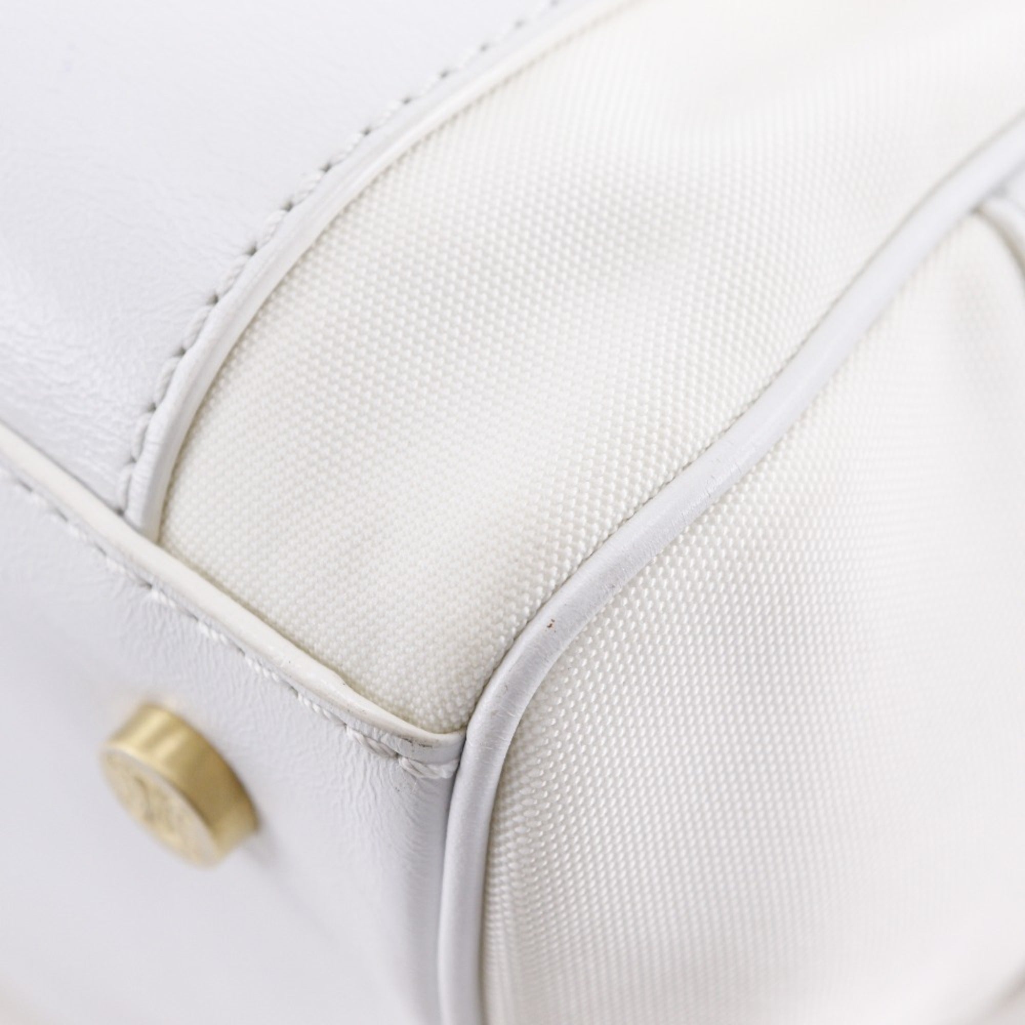 Celine White Nylon Canvas Leather Boston Bag Handbag