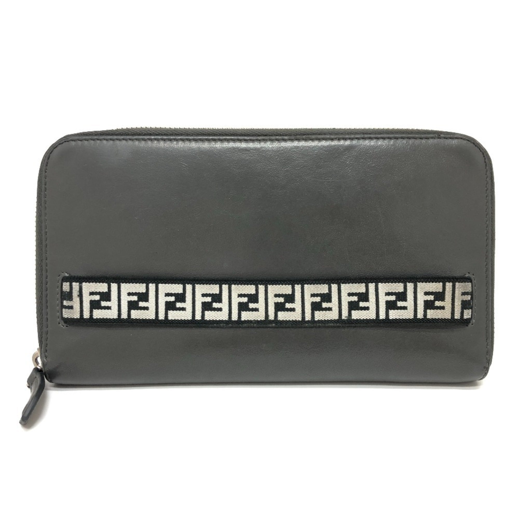 Fendi Gray Leather Long Wallet (Bi-Fold)