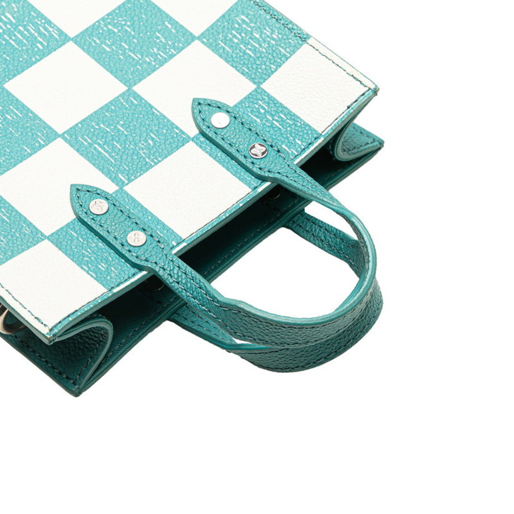 Louis Vuitton Damier Turquoise White Cuir Ombre Leather Handbag Shoulder Bag
