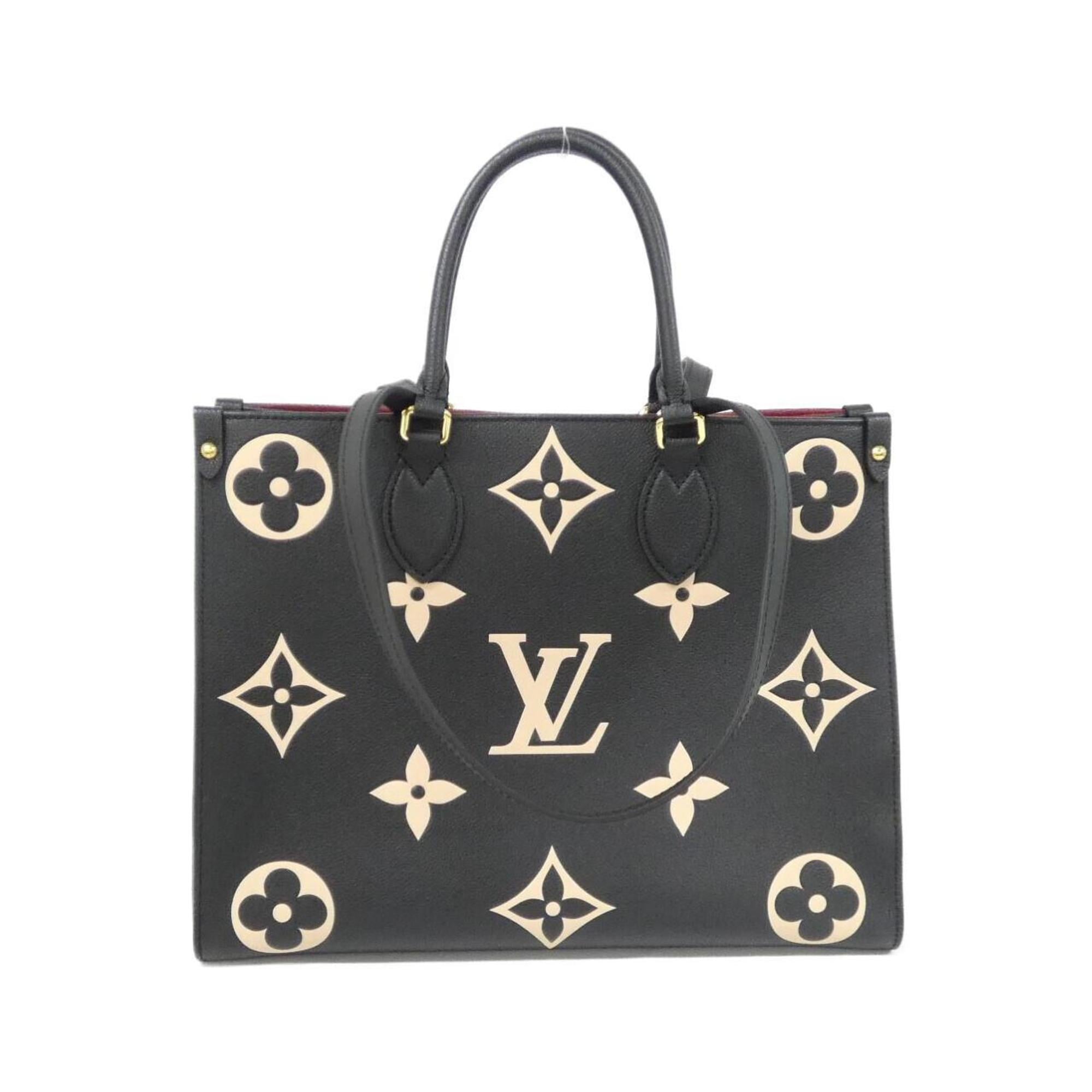 Louis Vuitton Beige Black Leather Handbag