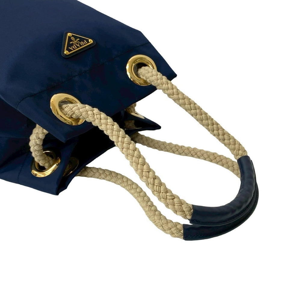 Prada Navy Nylon Leather Handbag Shoulder Bag Tote Bag