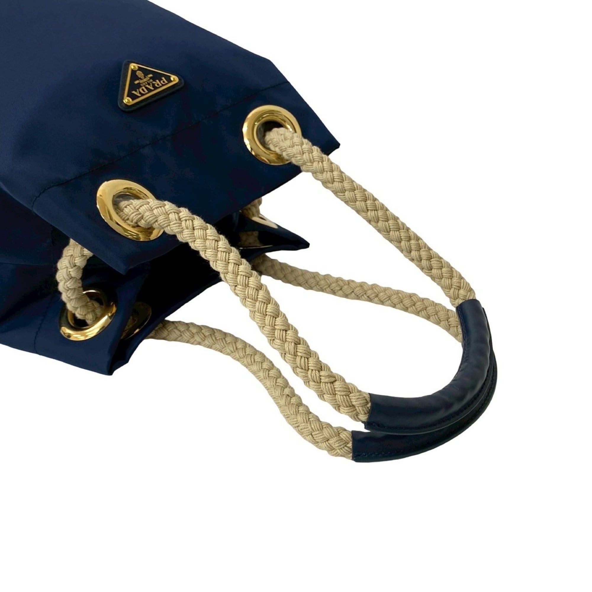 Prada Navy Nylon Leather Handbag Shoulder Bag Tote Bag