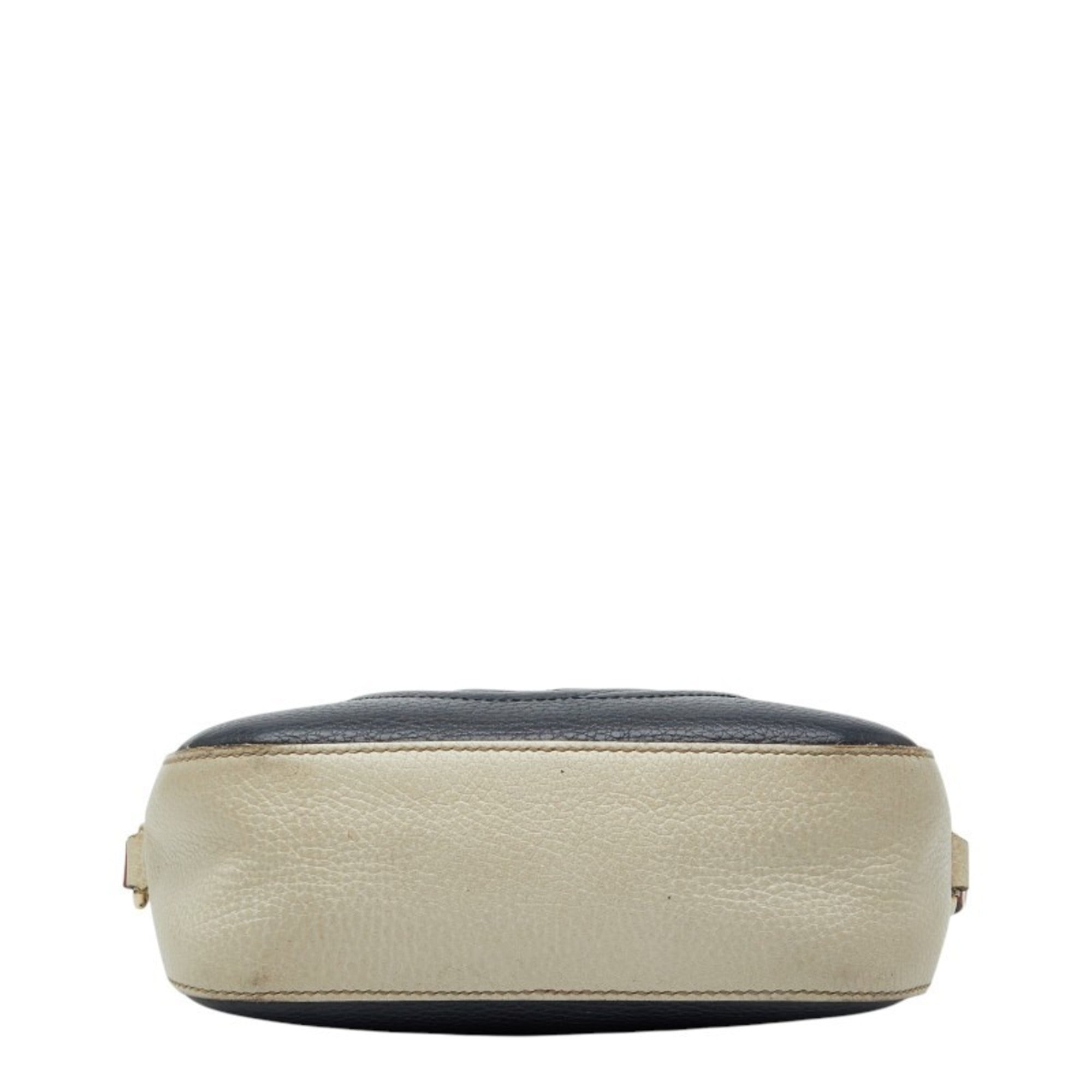 Gucci Navy Red Color White Leather Shoulder Bag (Pre-Owned)