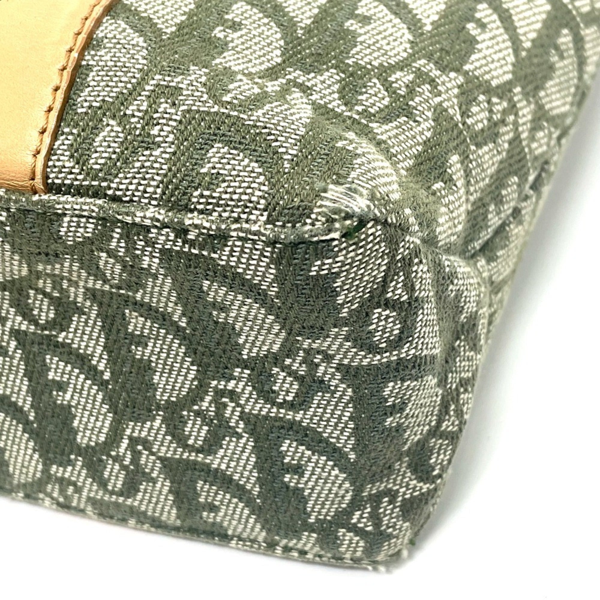 Christian Dior Green Canvas Leather Handbag Tote Bag (Pre-Owned)