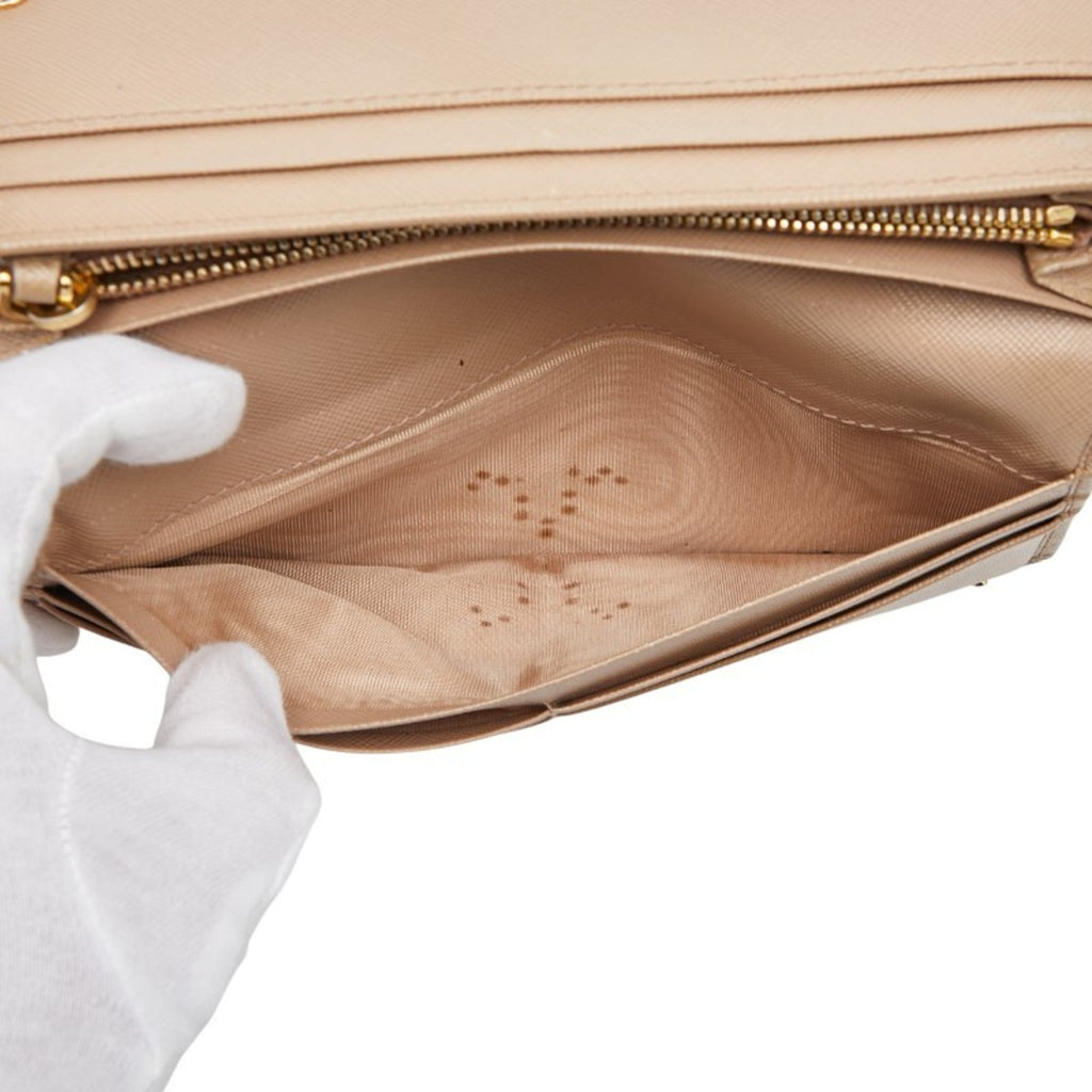 Prada Beige Leather Long Wallet (Tri-Fold)