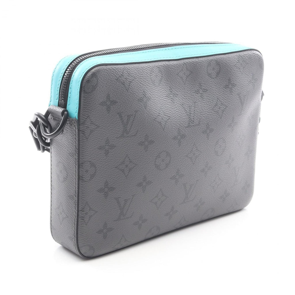 Louis Vuitton Black Blue Gray Turquoise Coated Canvas Leather Handbag Shoulder Bag