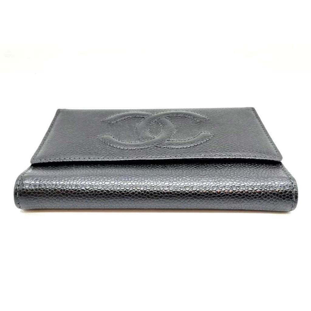 Chanel Black Grained Calfskin Wallet (Tri-Fold)