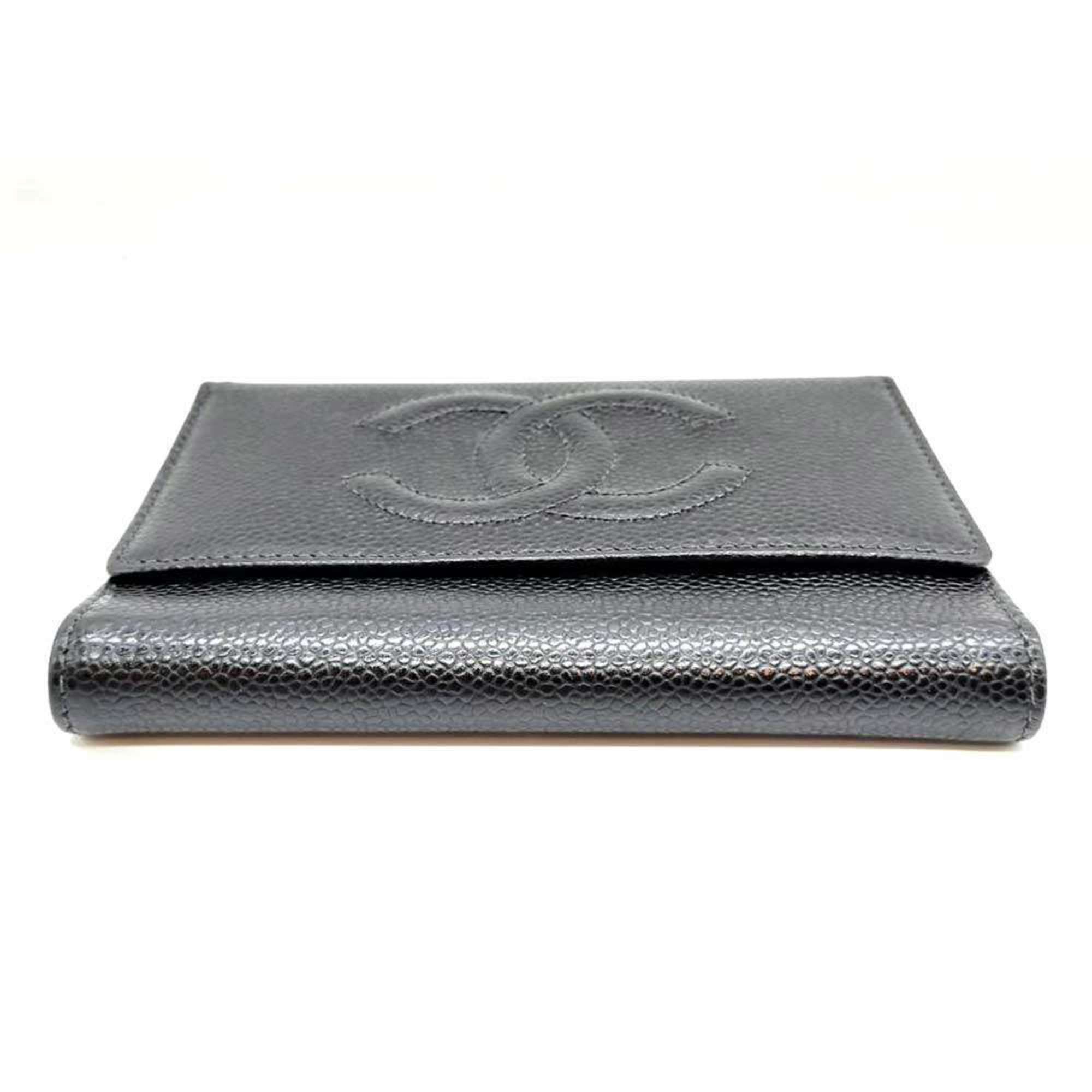 Chanel Black Grained Calfskin Wallet (Tri-Fold)
