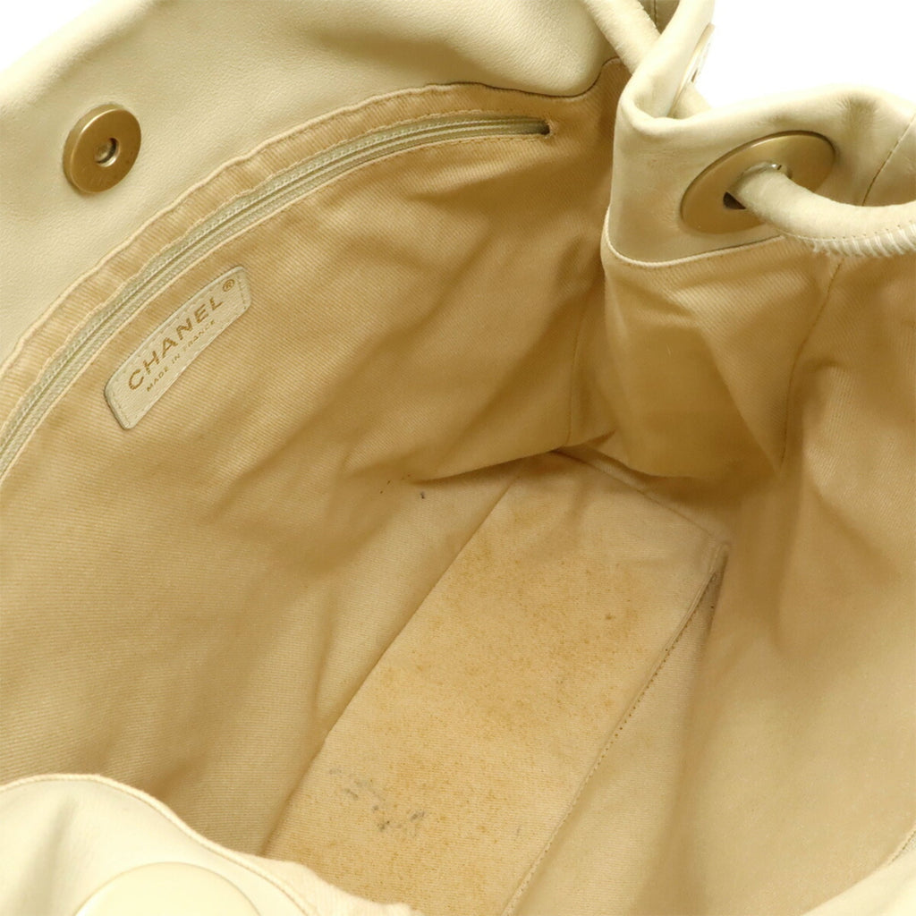 Chanel Beige White Leather Shoulder Bag Tote Bag