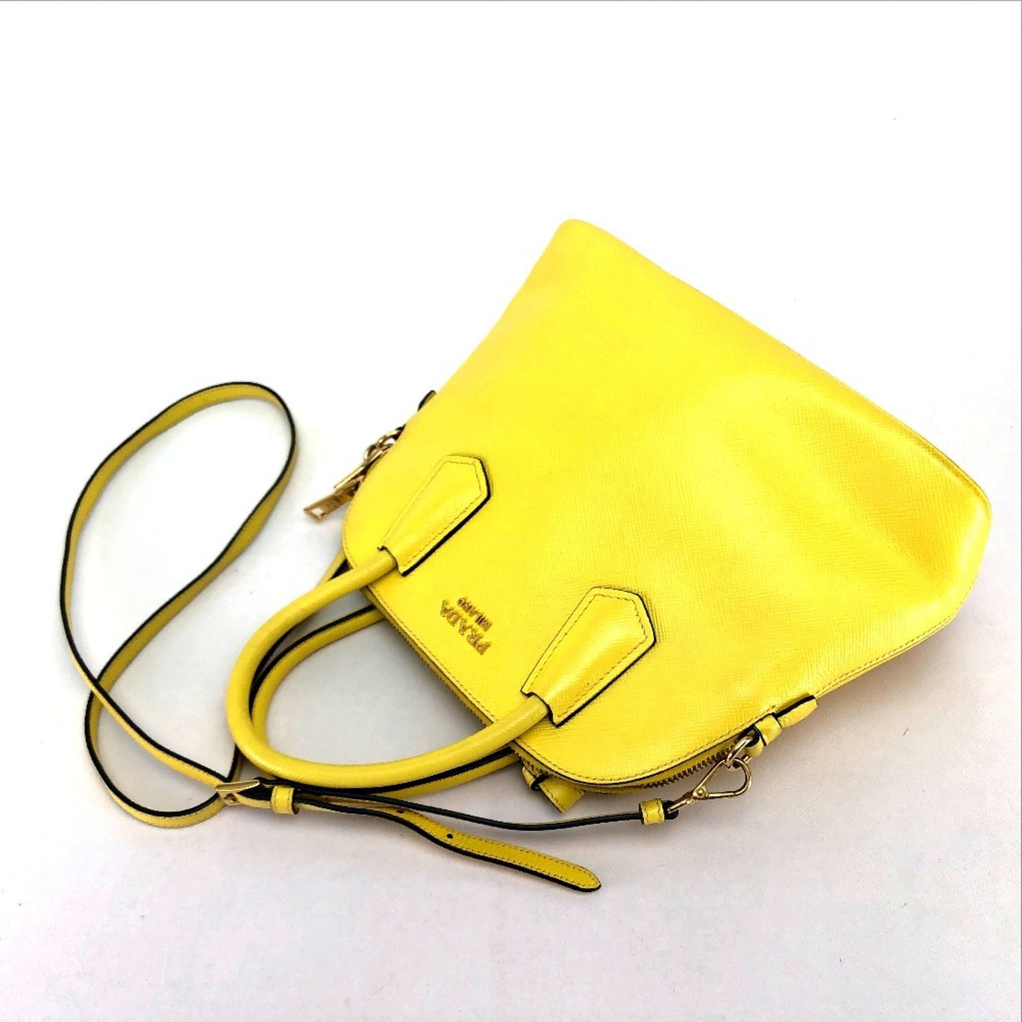 Prada Yellow Leather Handbag Shoulder Bag