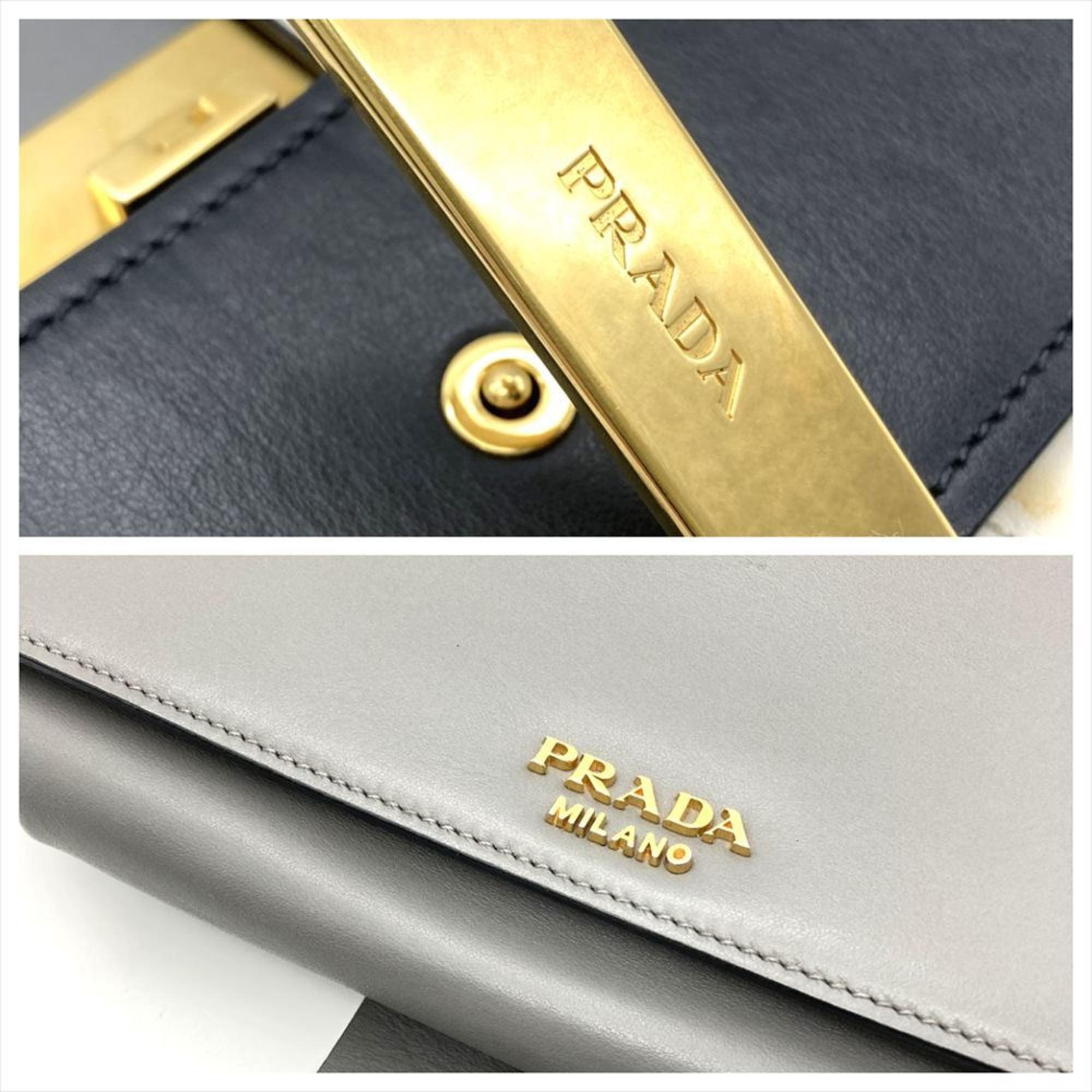 Prada Gray Multi-Color White Leather Shoulder Bag