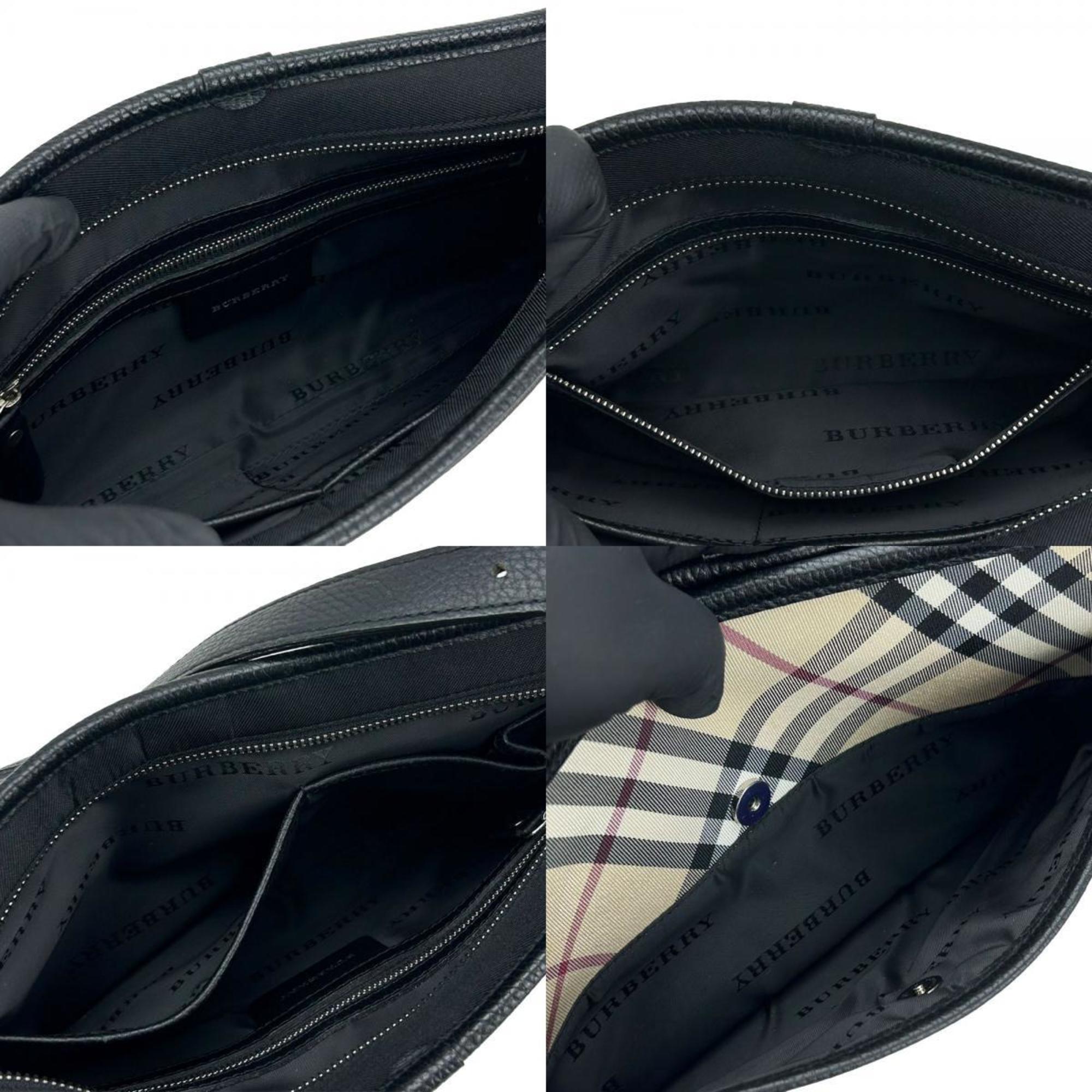 Burberry Beige Black Canvas Leather Shoulder Bag