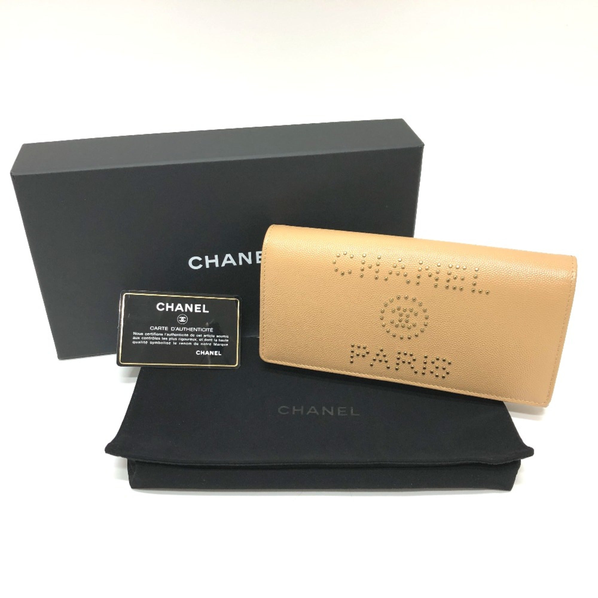 Chanel Beige Leather Long Wallet (Bi-Fold)