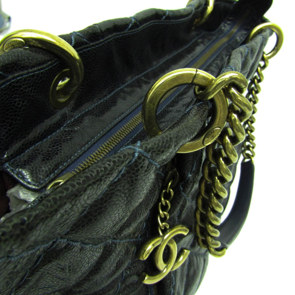 Chanel Matelasse Black Navy Grained Calfskin Tote Bag