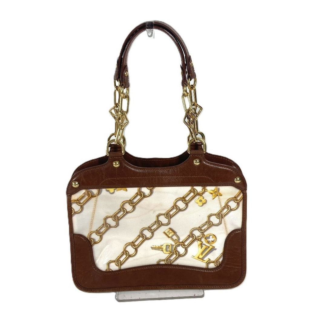 Louis Vuitton Brown White Vinyl Leather Handbag Shoulder Bag Tote Bag