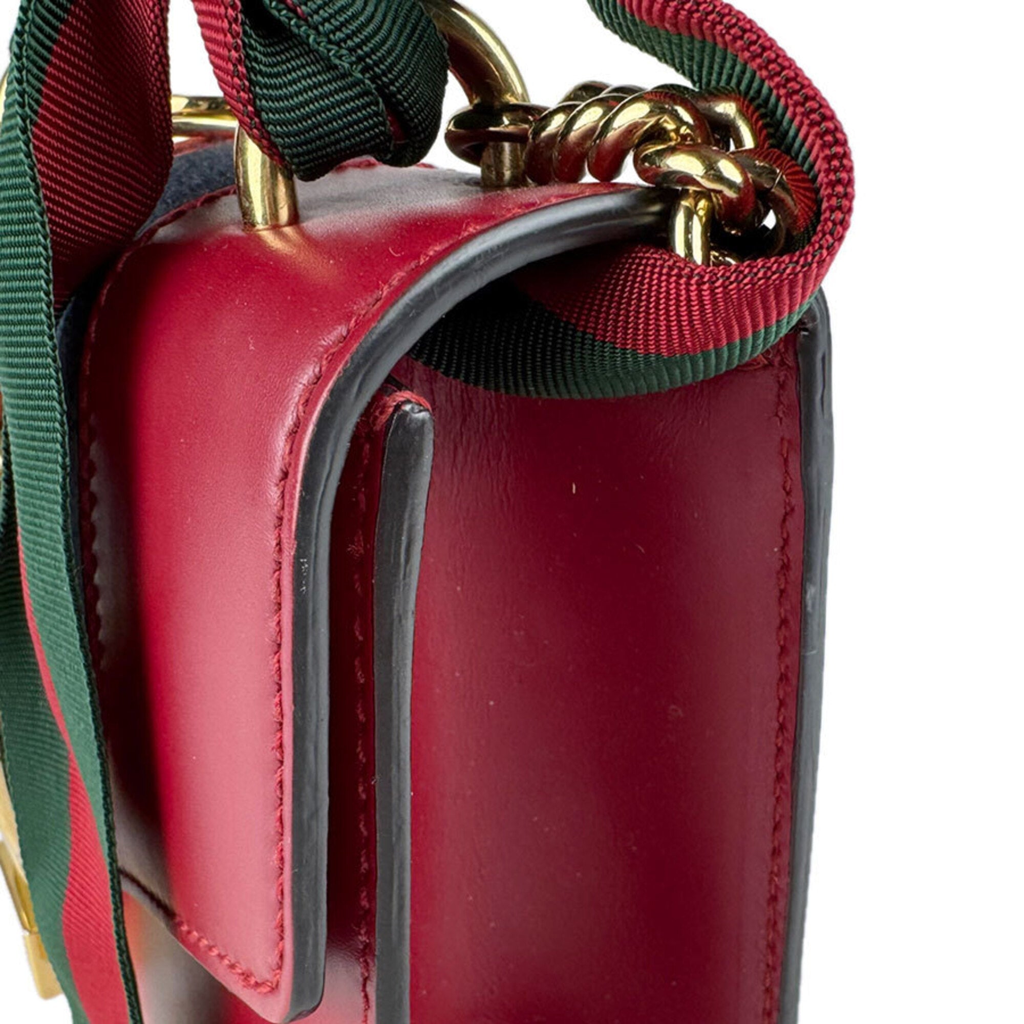 Gucci Navy Red Color Leather Shoulder Bag (Pre-Owned)