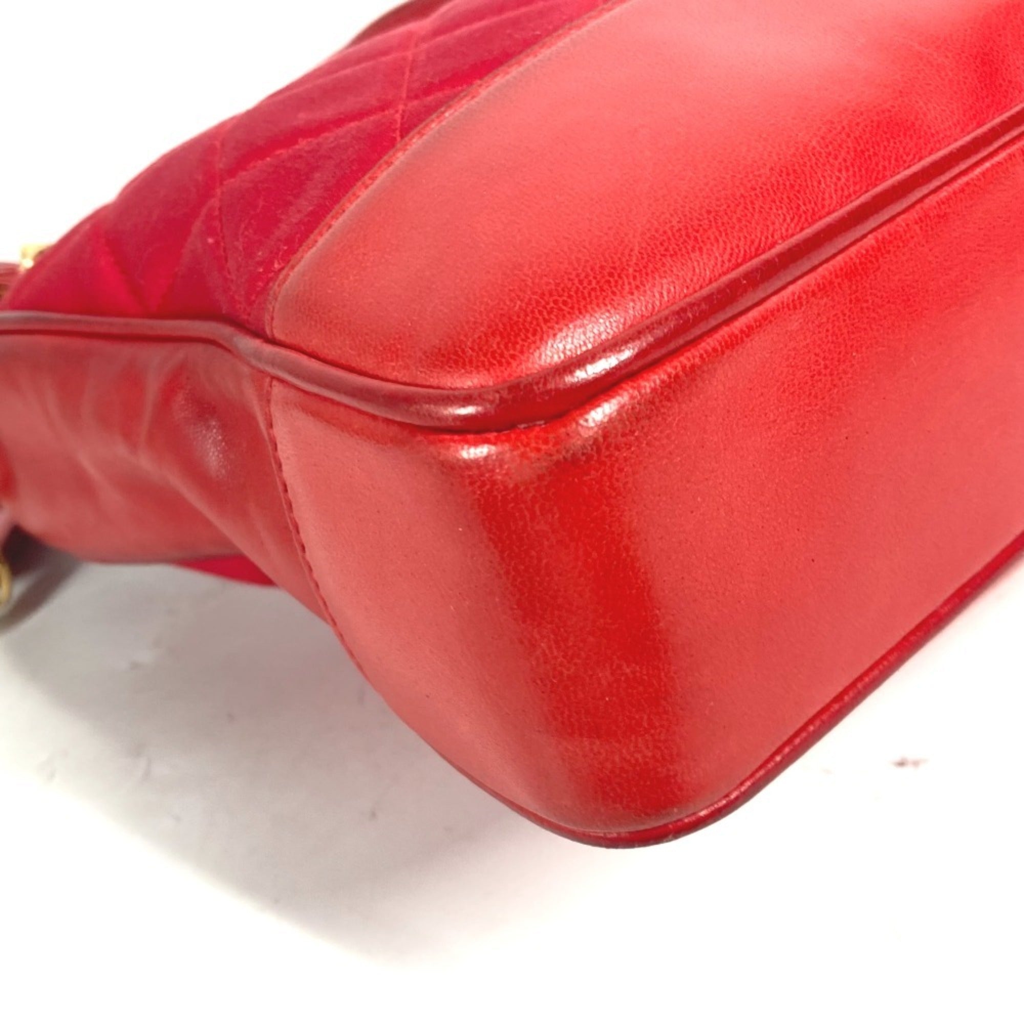 Chanel Red Color Satin Leather Shoulder Bag Tote Bag