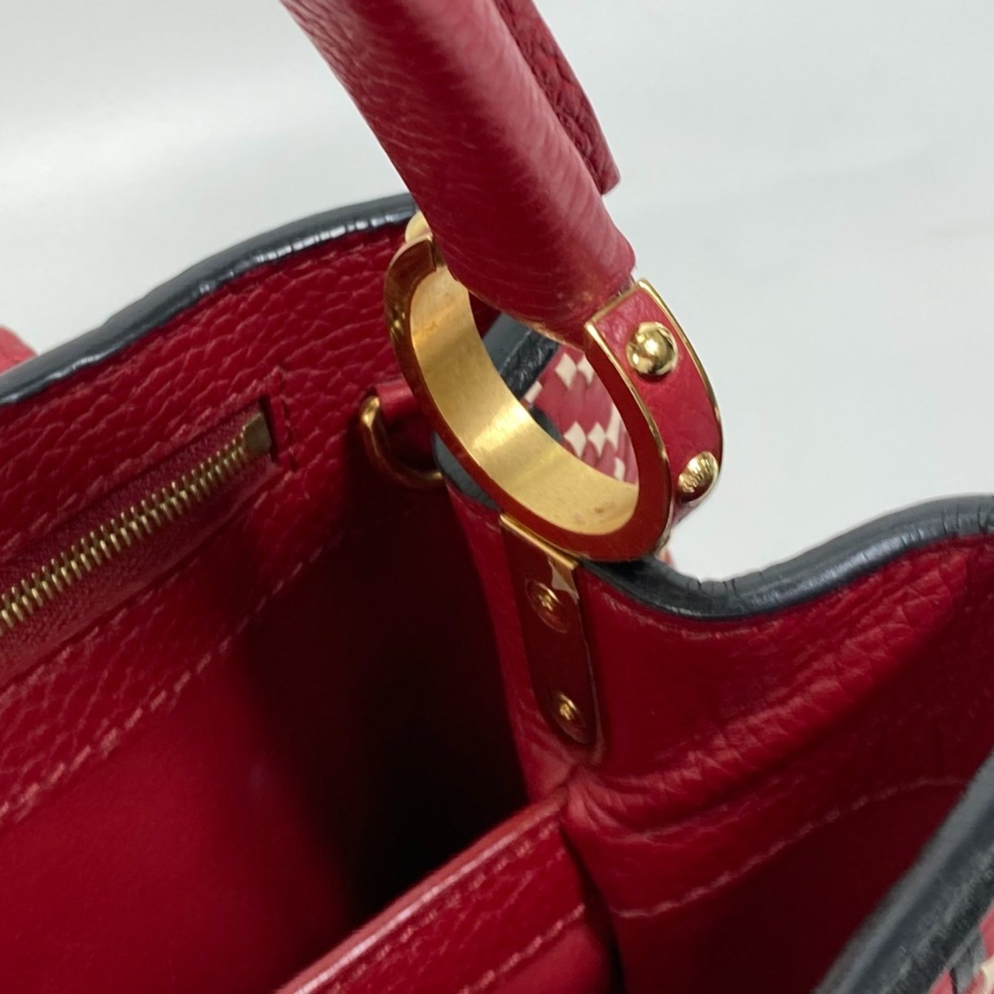 Louis Vuitton Black Red Color Leather Handbag