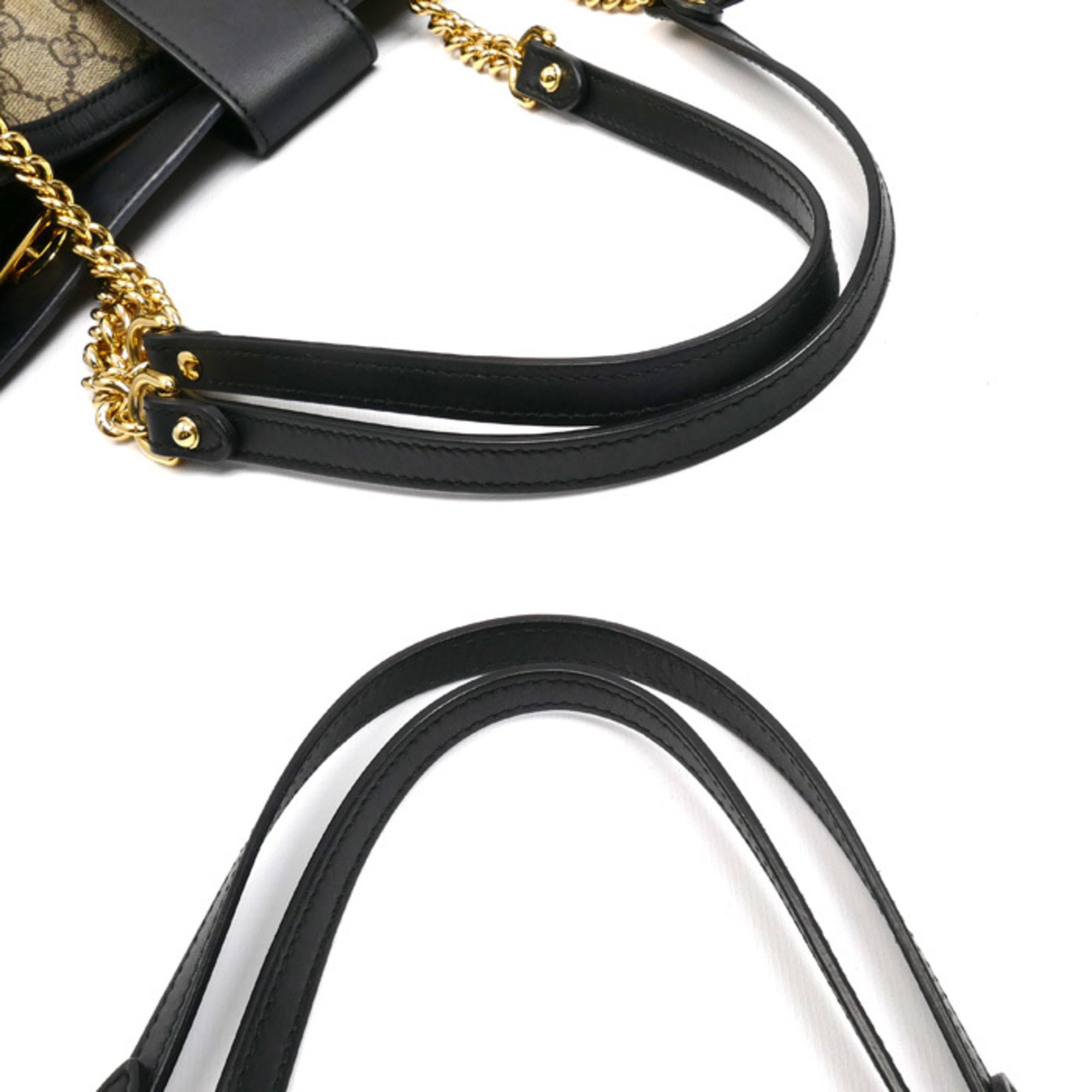 Gucci Beige Black Gg Supreme Leather Shoulder Bag (Pre-Owned)