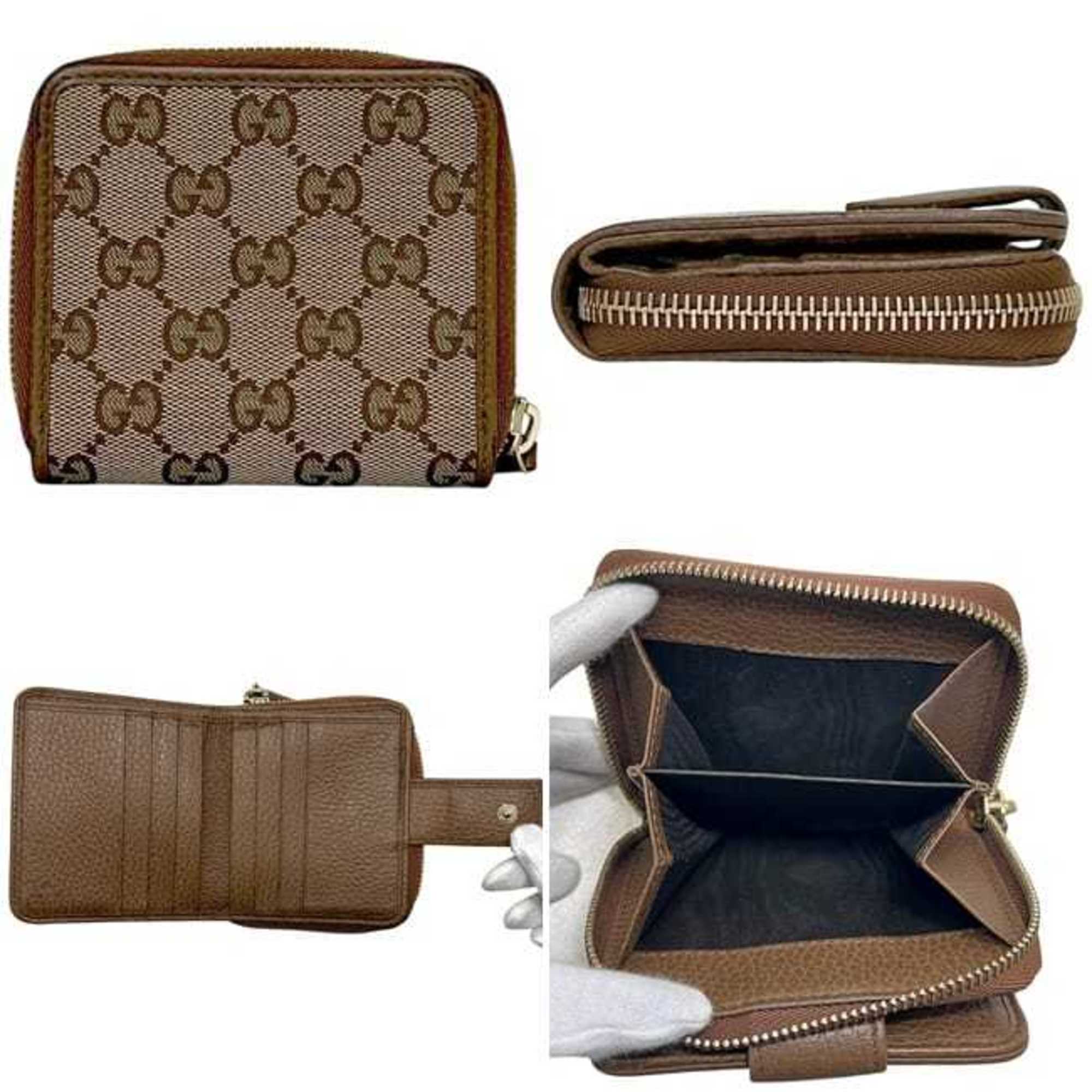 Gucci Beige Brown Brown Gg Gg Canvas Leather Wallet (Bi-Fold) (Pre-Owned)