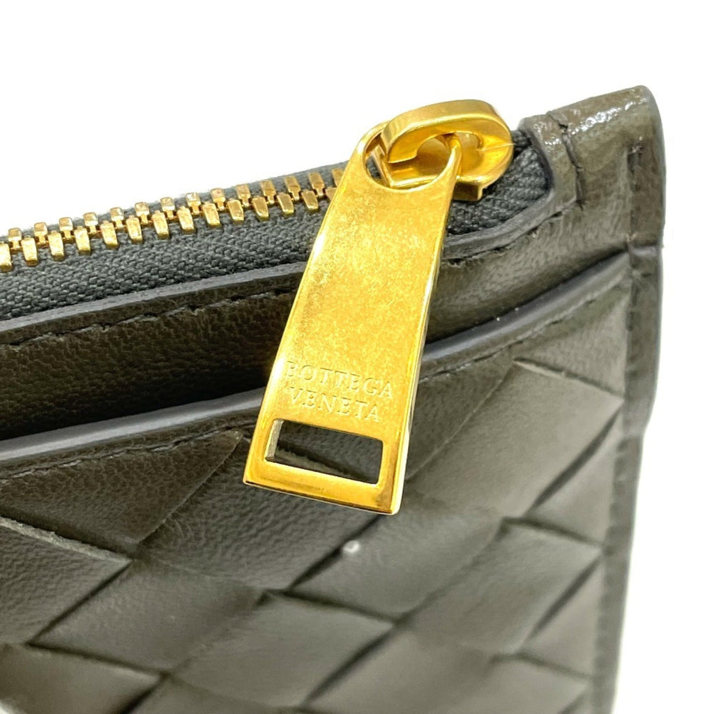 Bottega Veneta Khaki Leather Coin Purse/Coin Case