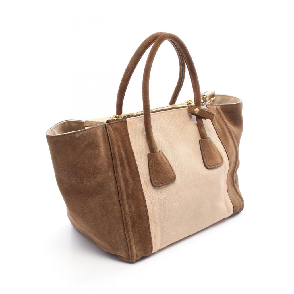 Prada Beige Brown Canvas Suede Handbag