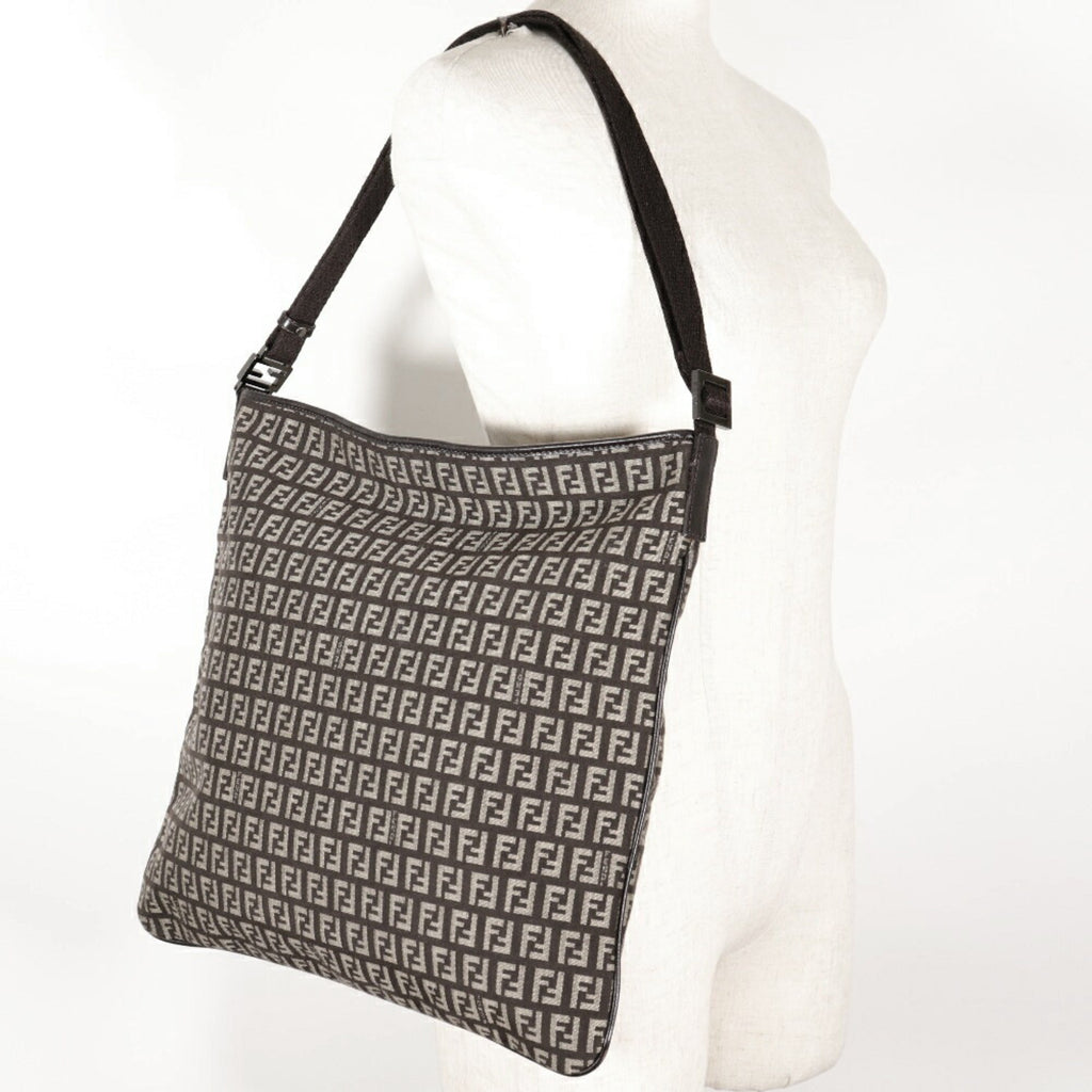 Fendi Zucchino Brown Canvas Shoulder Bag