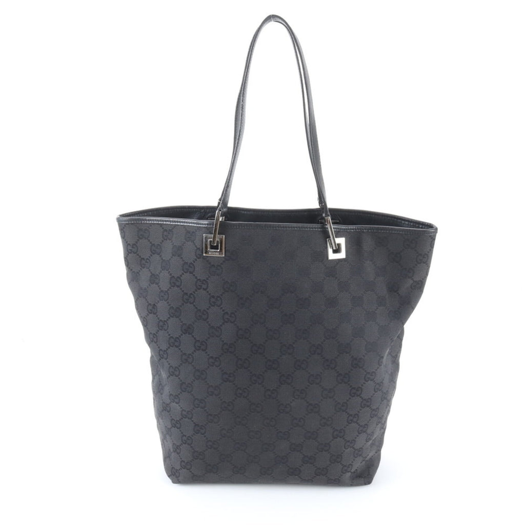 Gucci Black Leather Canvas Handbag Shoulder Bag Tote Bag (Pre-Owned)