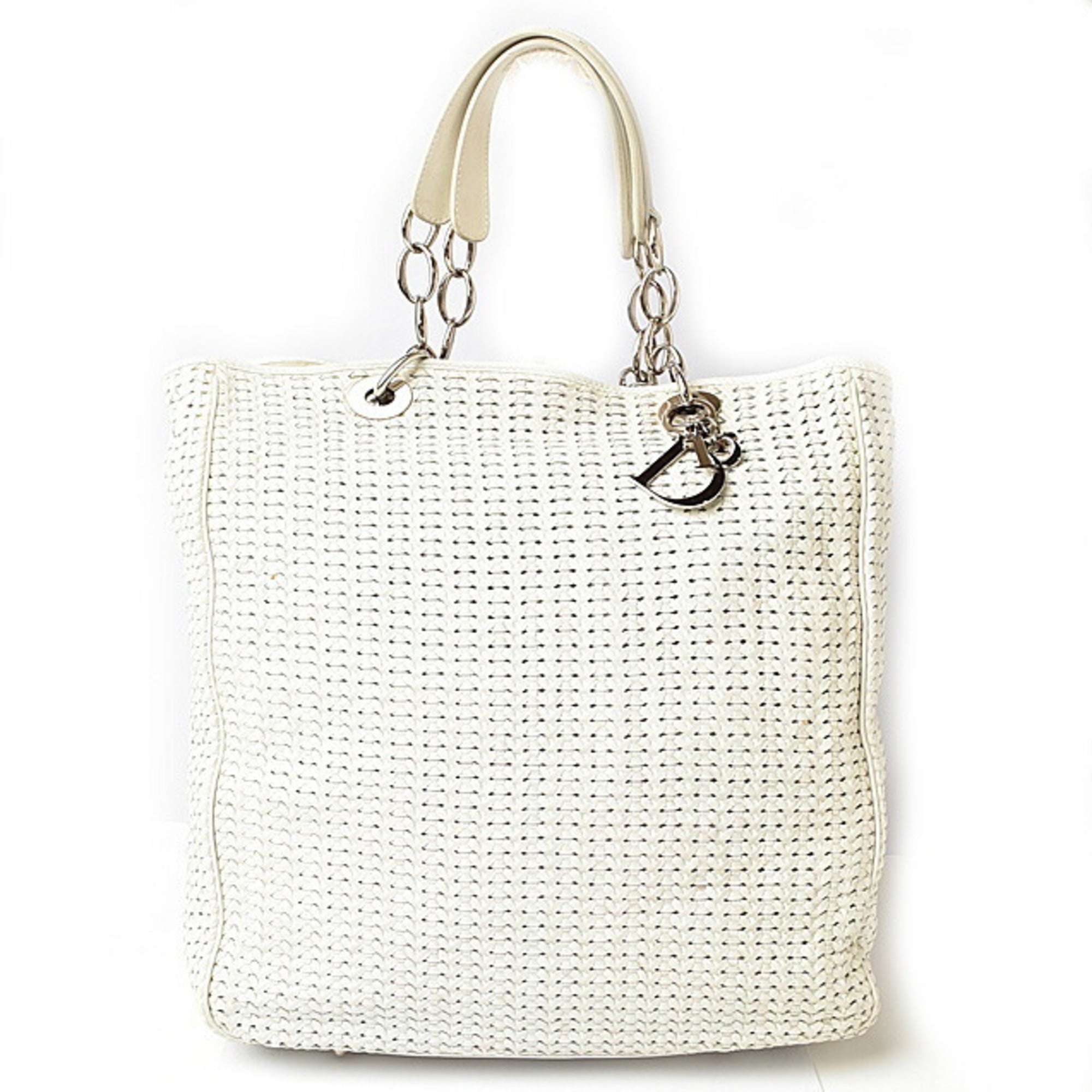 Christian Dior Lady Dior Silver White Leather Tote Bag (Pre-Owned)