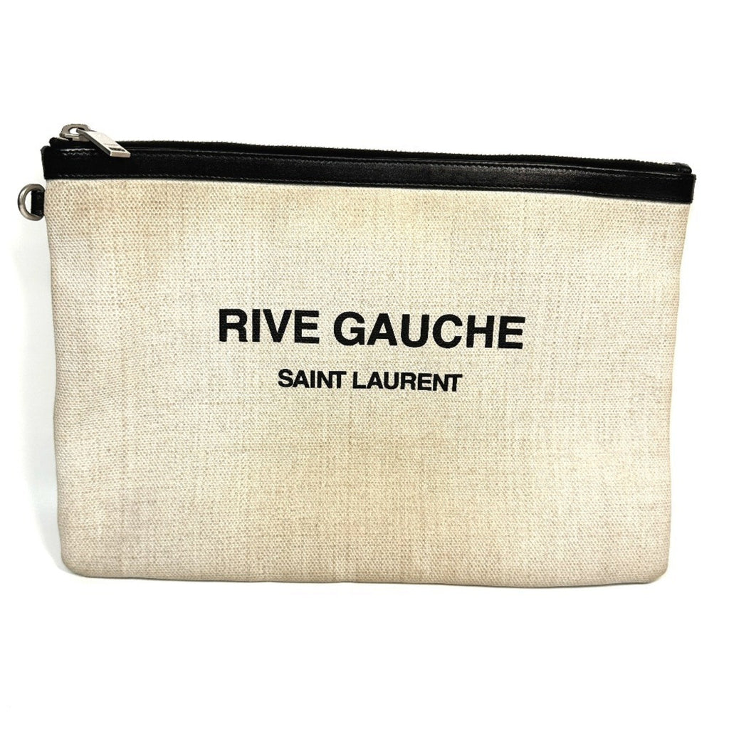 Saint Laurent Black Gray Coated Canvas Leather Clutch Bag Pouch (Pre-Owned)