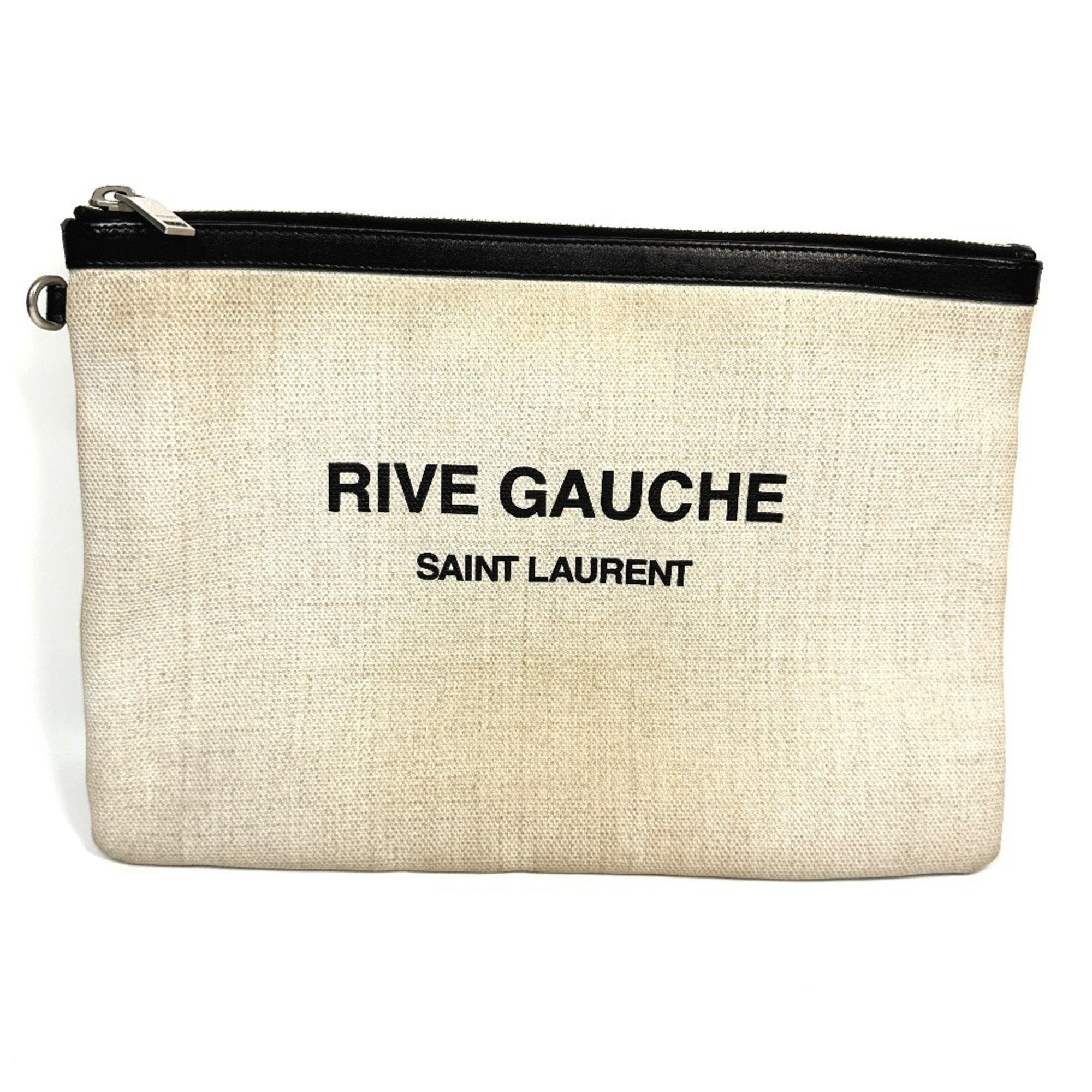 Saint Laurent Black Gray Coated Canvas Leather Clutch Bag Pouch (Pre-Owned)