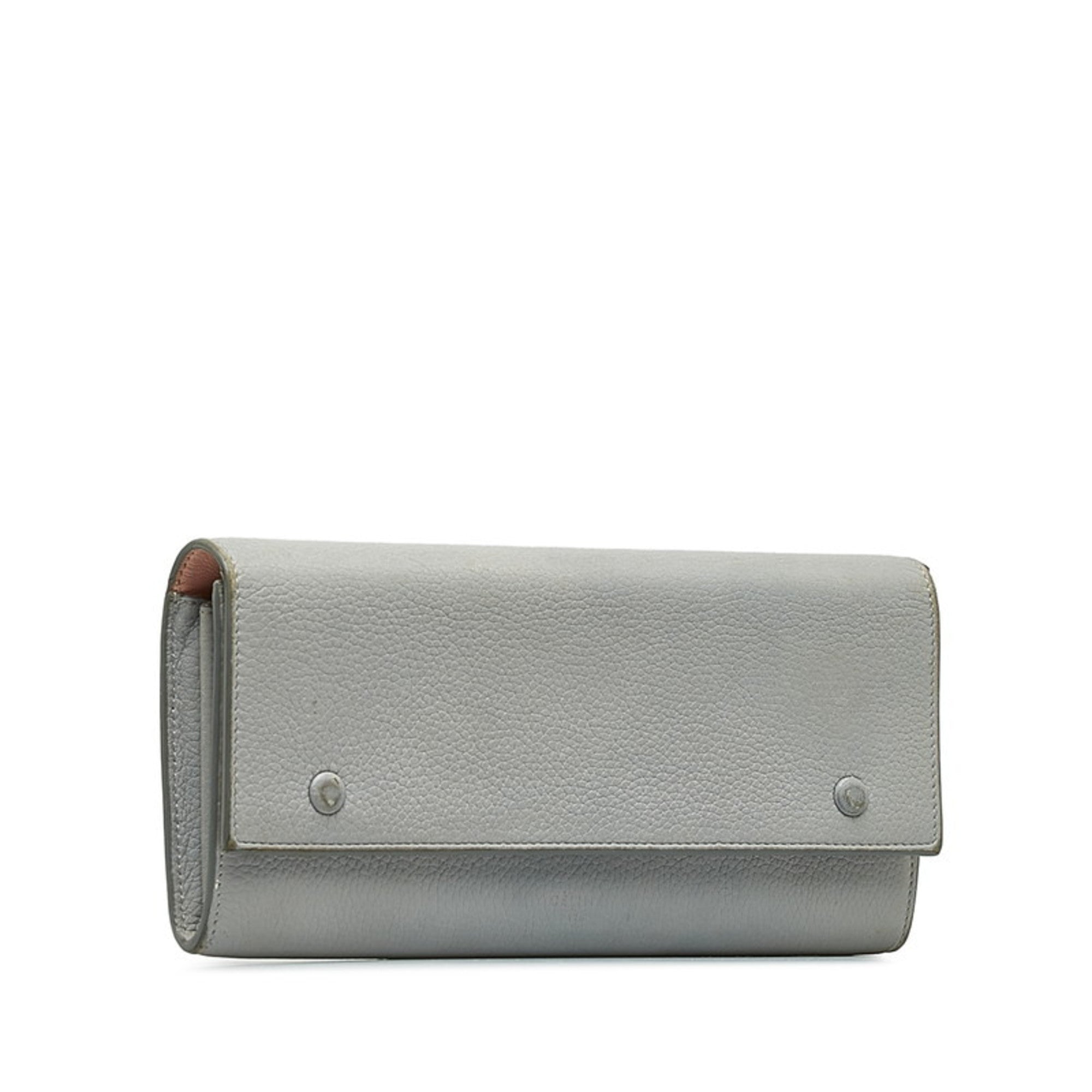 Celine Gray Leather Long Wallet (Bi-Fold)