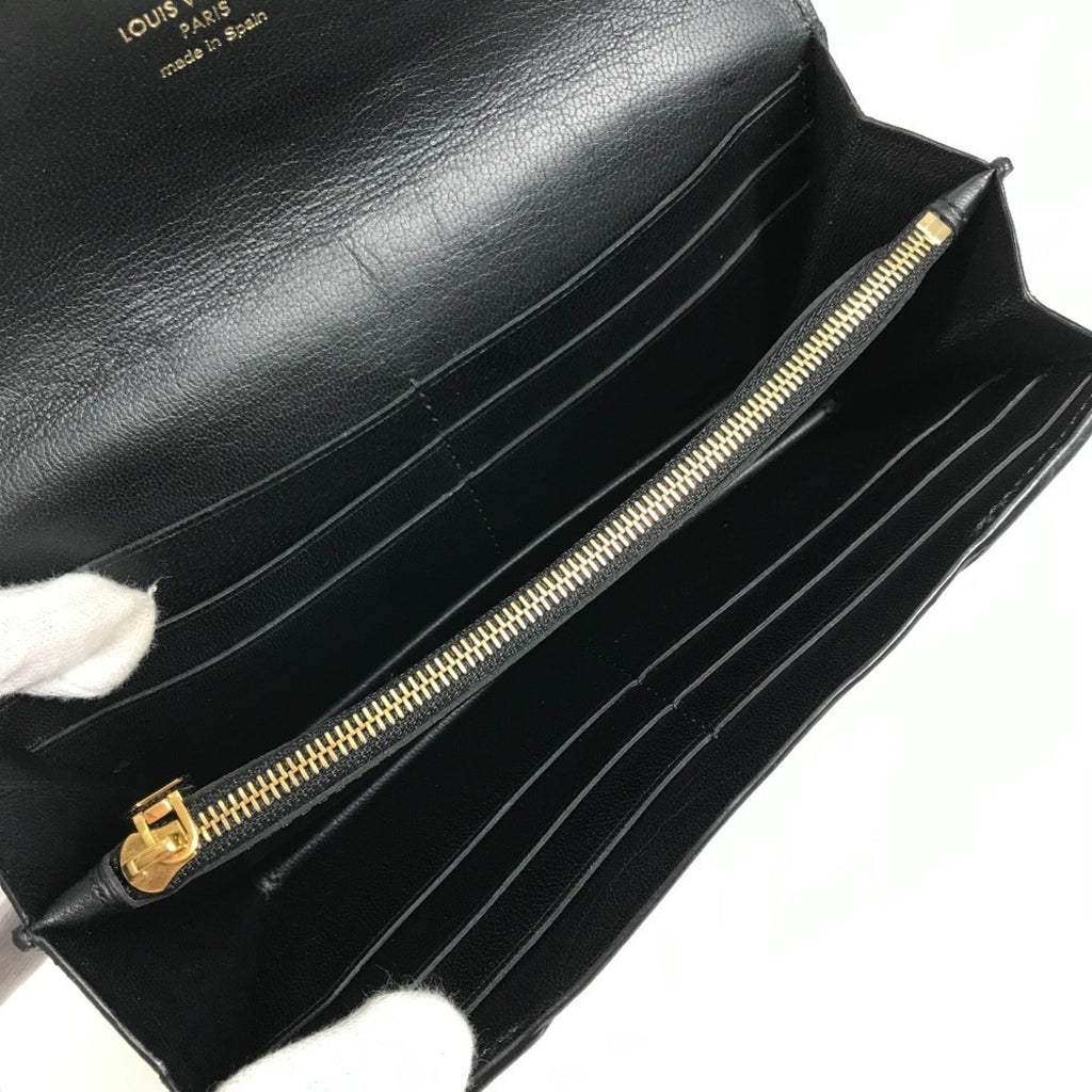 Louis Vuitton Black Leather Long Wallet (Tri-Fold)