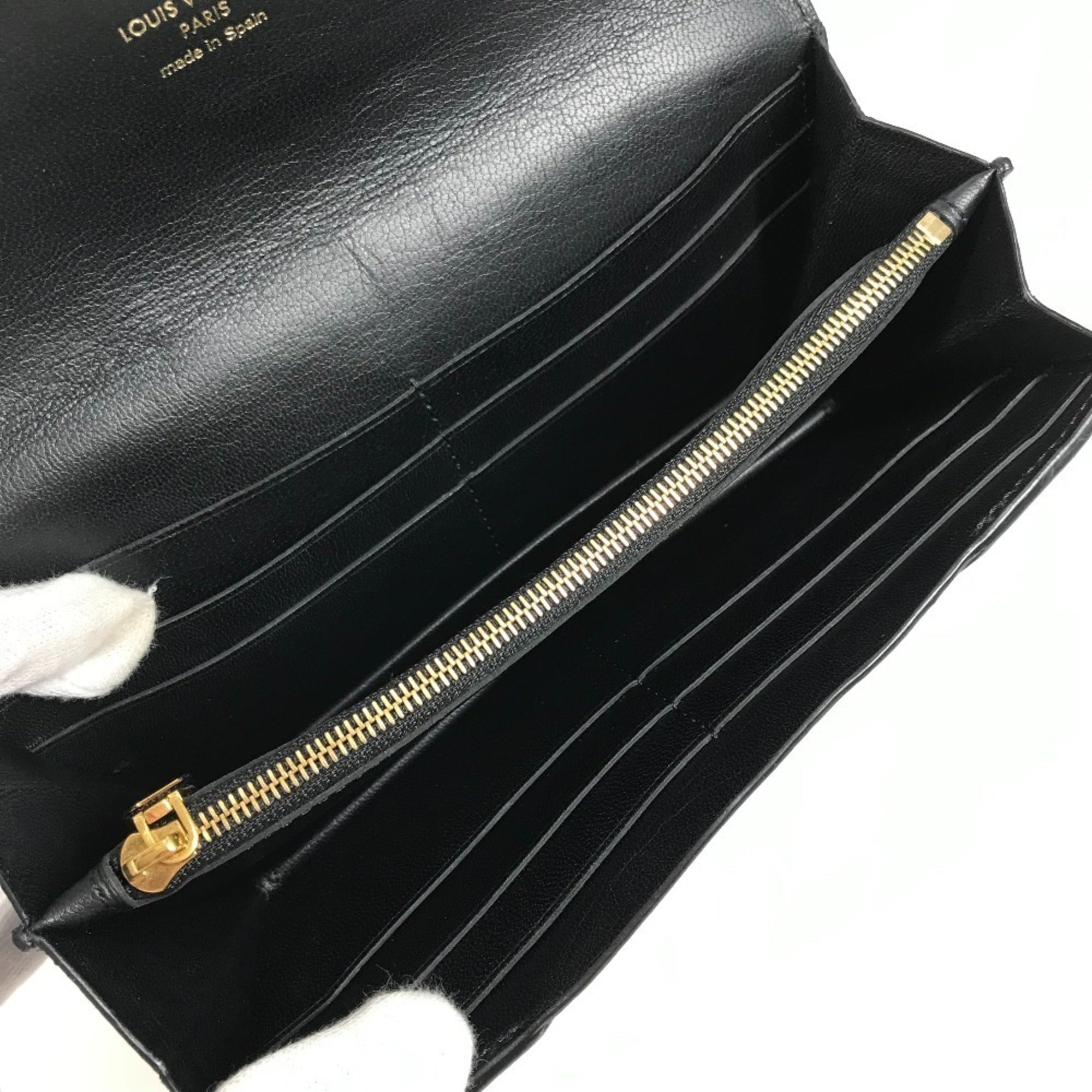 Louis Vuitton Black Leather Long Wallet (Tri-Fold)