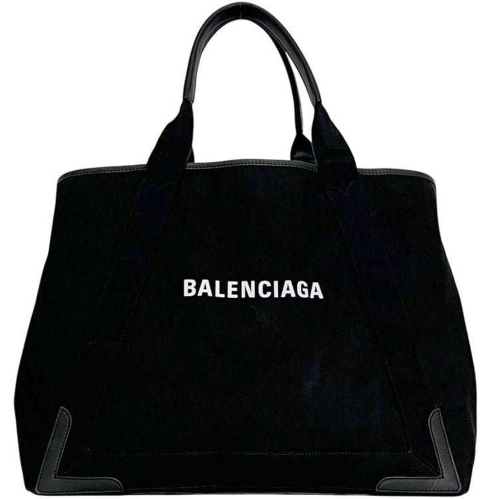 Balenciaga Black Cotton Canvas Leather Tote