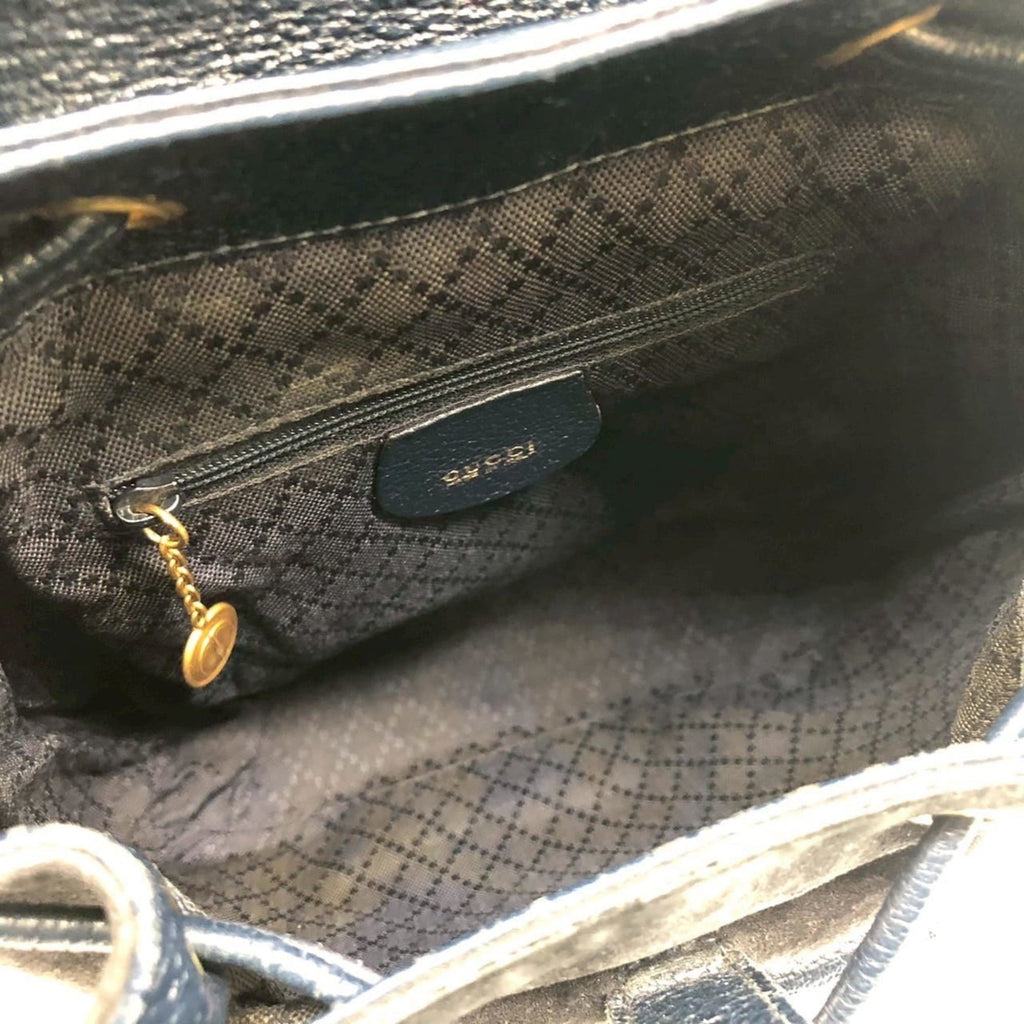 Gucci Navy Bamboo Suede Backpack (Pre-Owned)