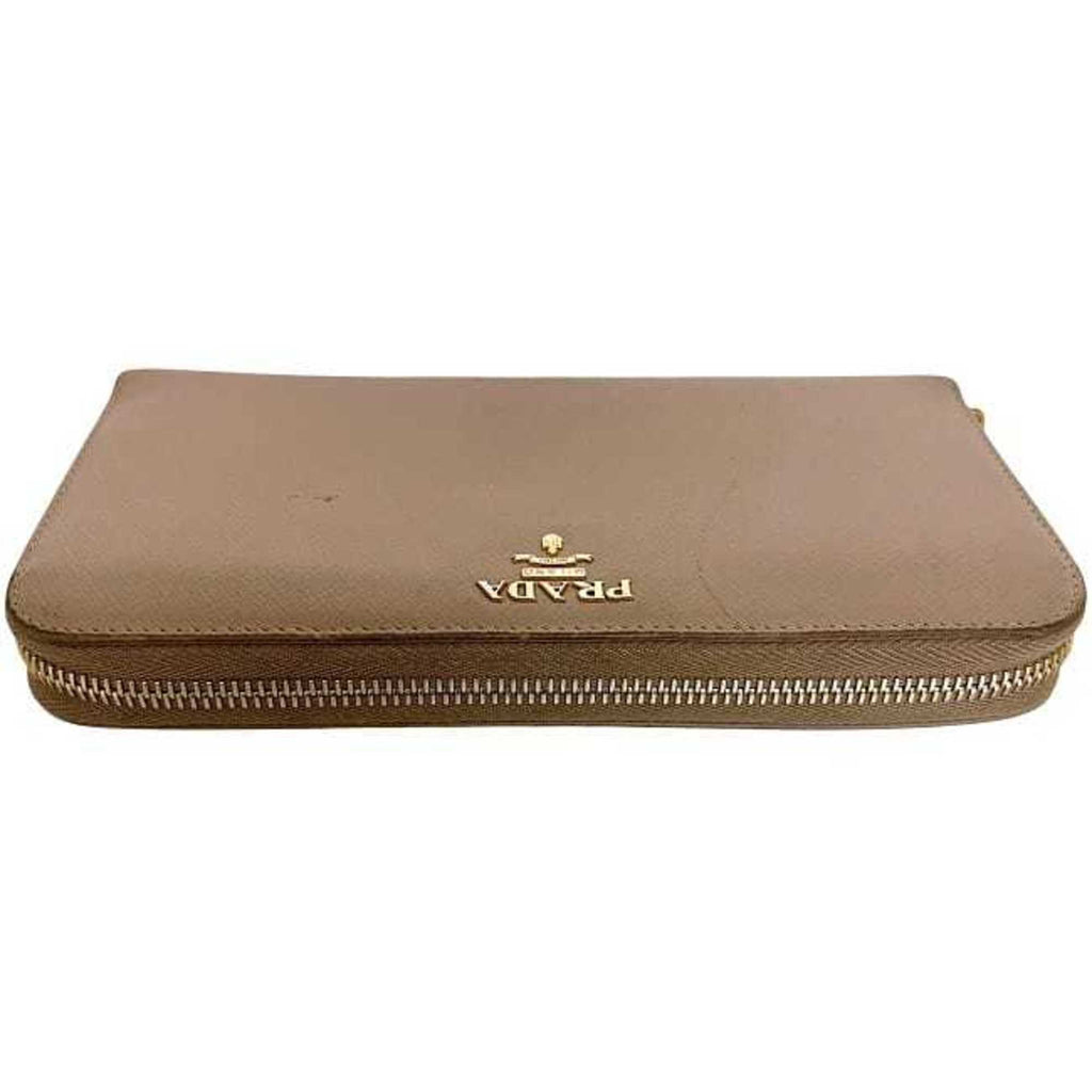 Prada Pink Beige Saffiano Metal Long Wallet (Bi-Fold)