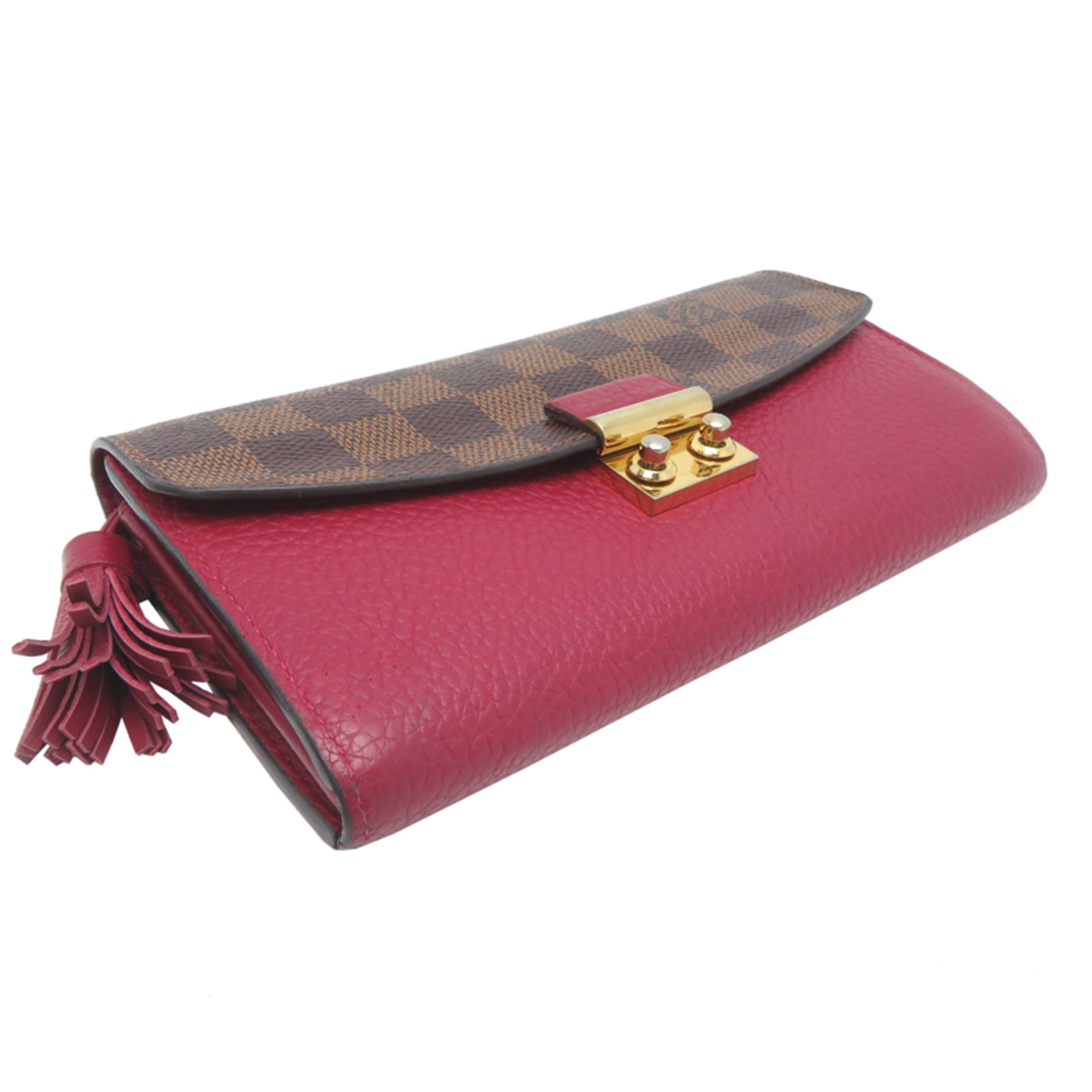 Louis Vuitton Red Color Damier Canvas Leather Long Wallet