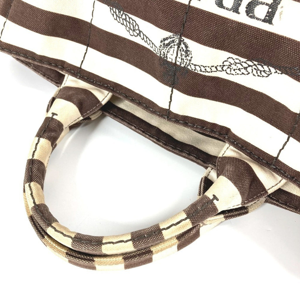 Prada Brown White Canvas Handbag Tote Bag