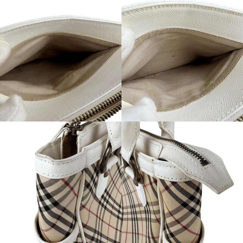 Burberry Beige White Leather Nylon Canvas Handbag