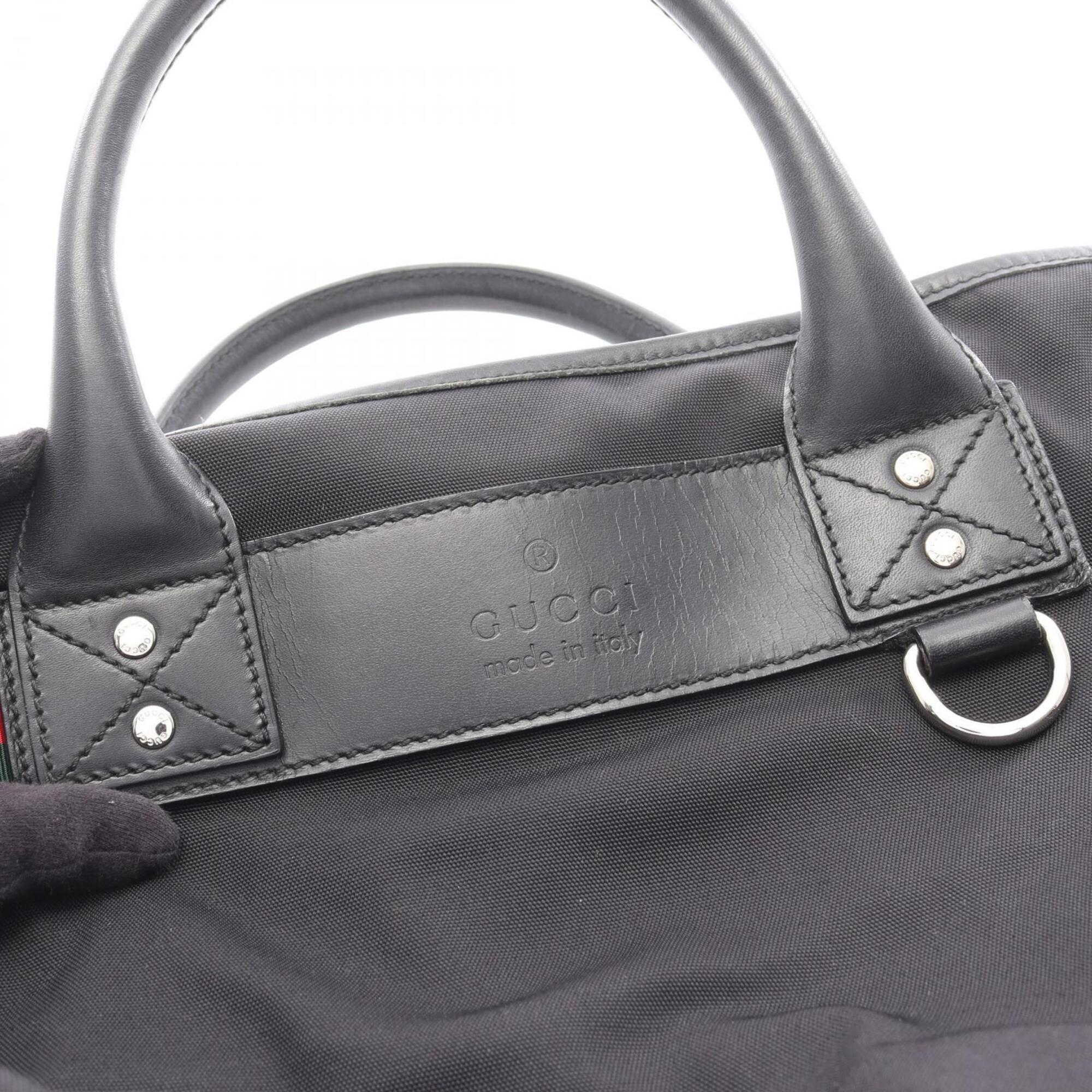Gucci Black Nylon Leather Handbag Tote Bag (Pre-Owned)
