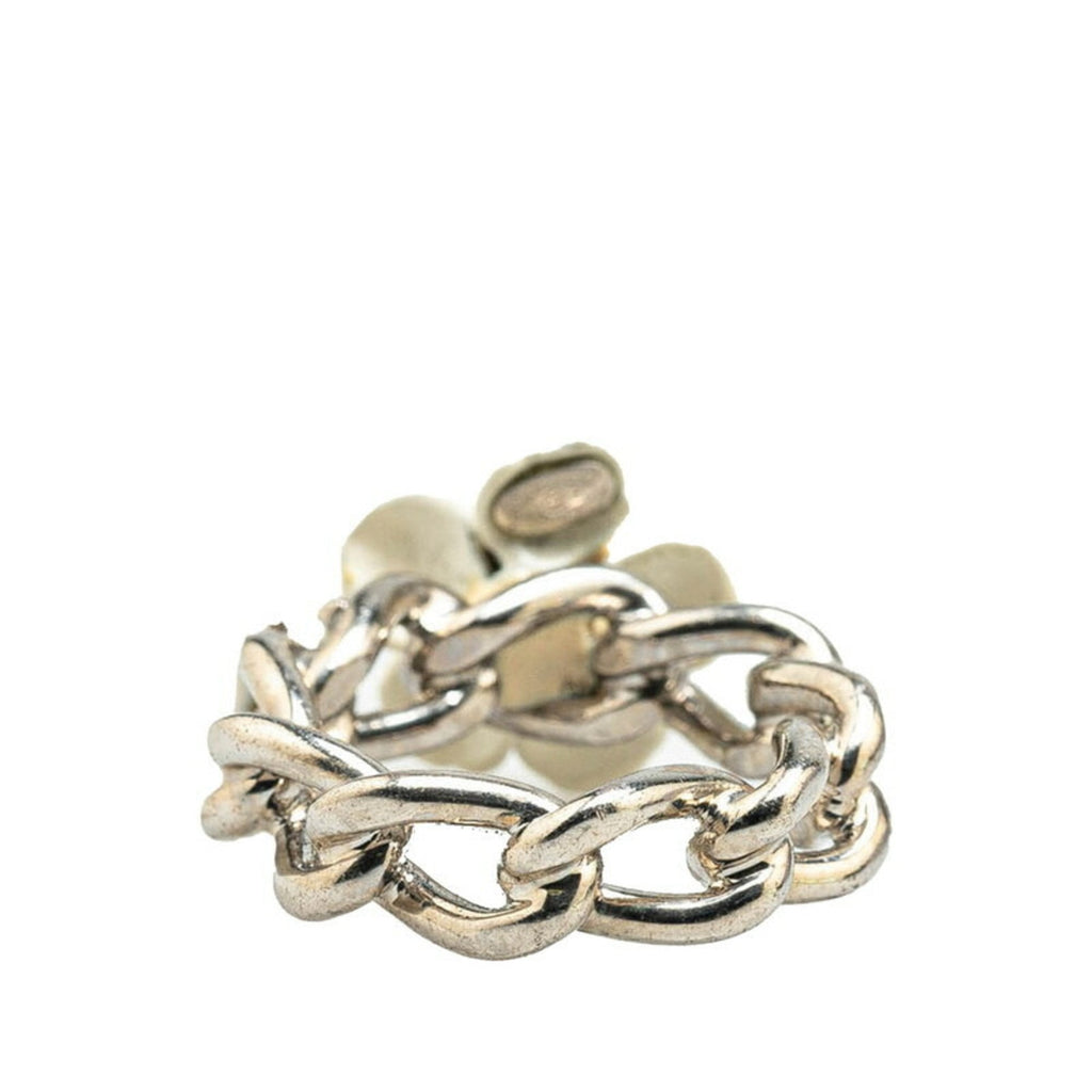 Chanel Silver White Metal Band Ring