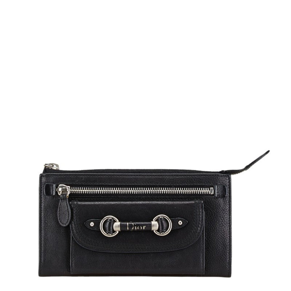 Christian Dior Black Leather Long Wallet (Bi-Fold) (Pre-Owned)