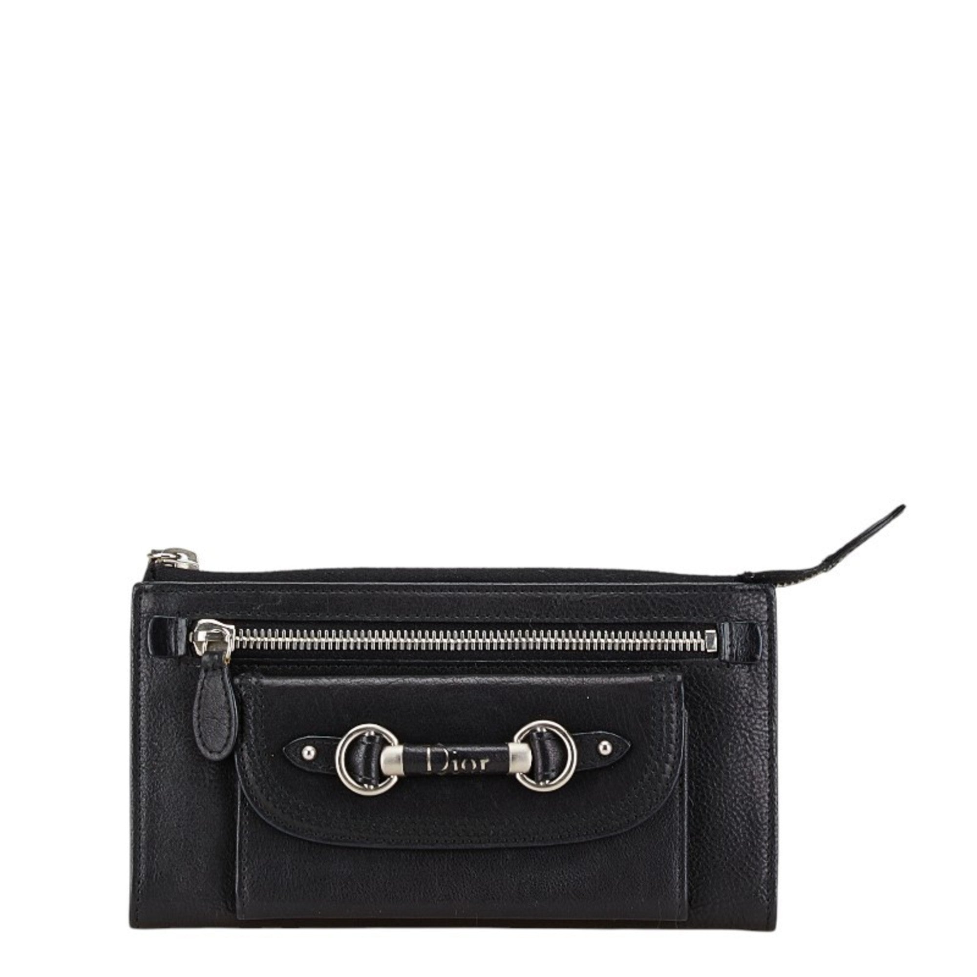 Christian Dior Black Leather Long Wallet (Bi-Fold) (Pre-Owned)