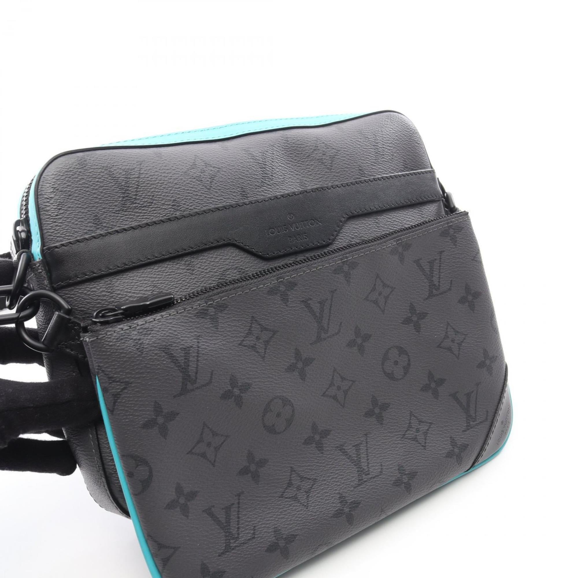 Louis Vuitton Black Blue Gray Turquoise Coated Canvas Leather Handbag Shoulder Bag