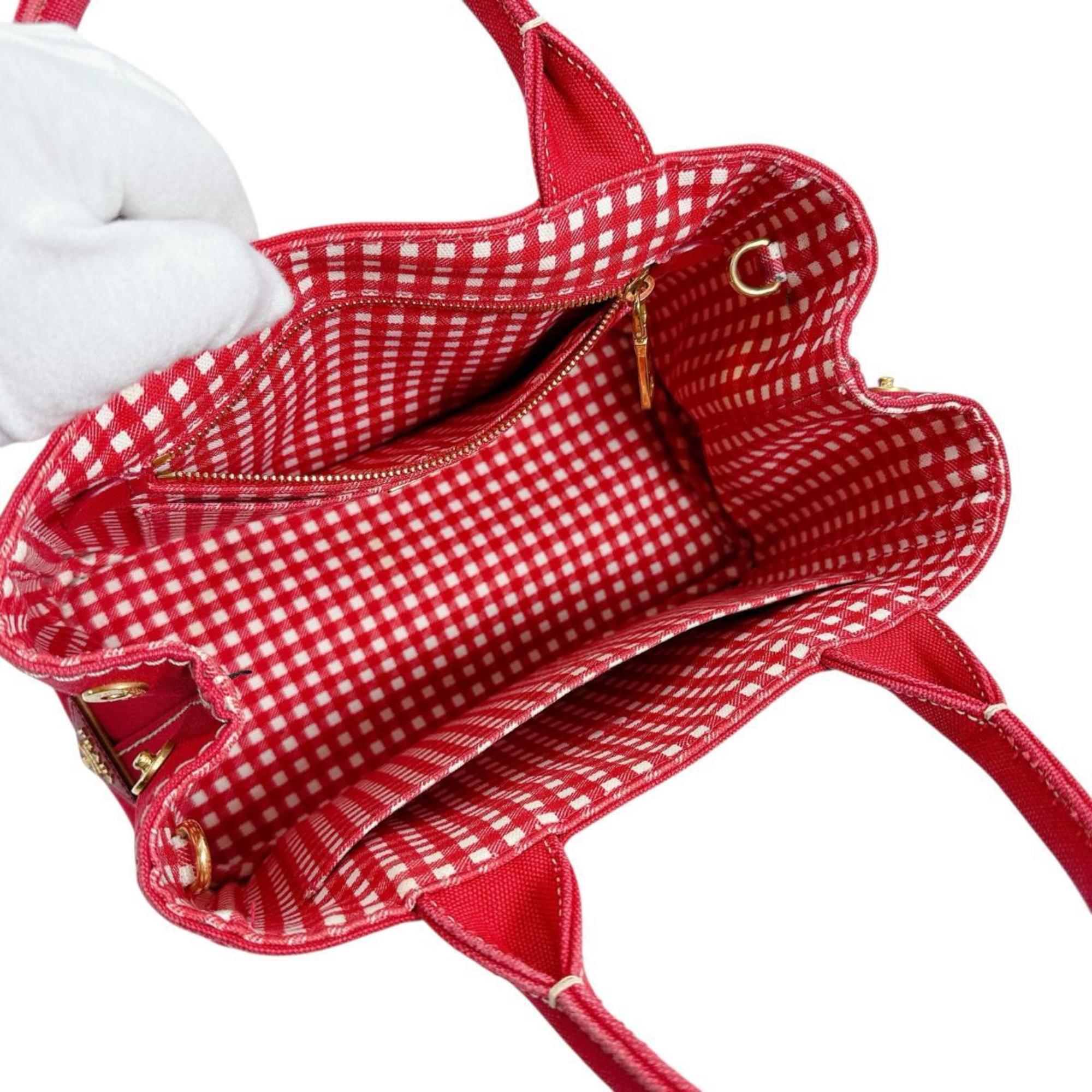 Prada Red Color Canvas Tote Bag