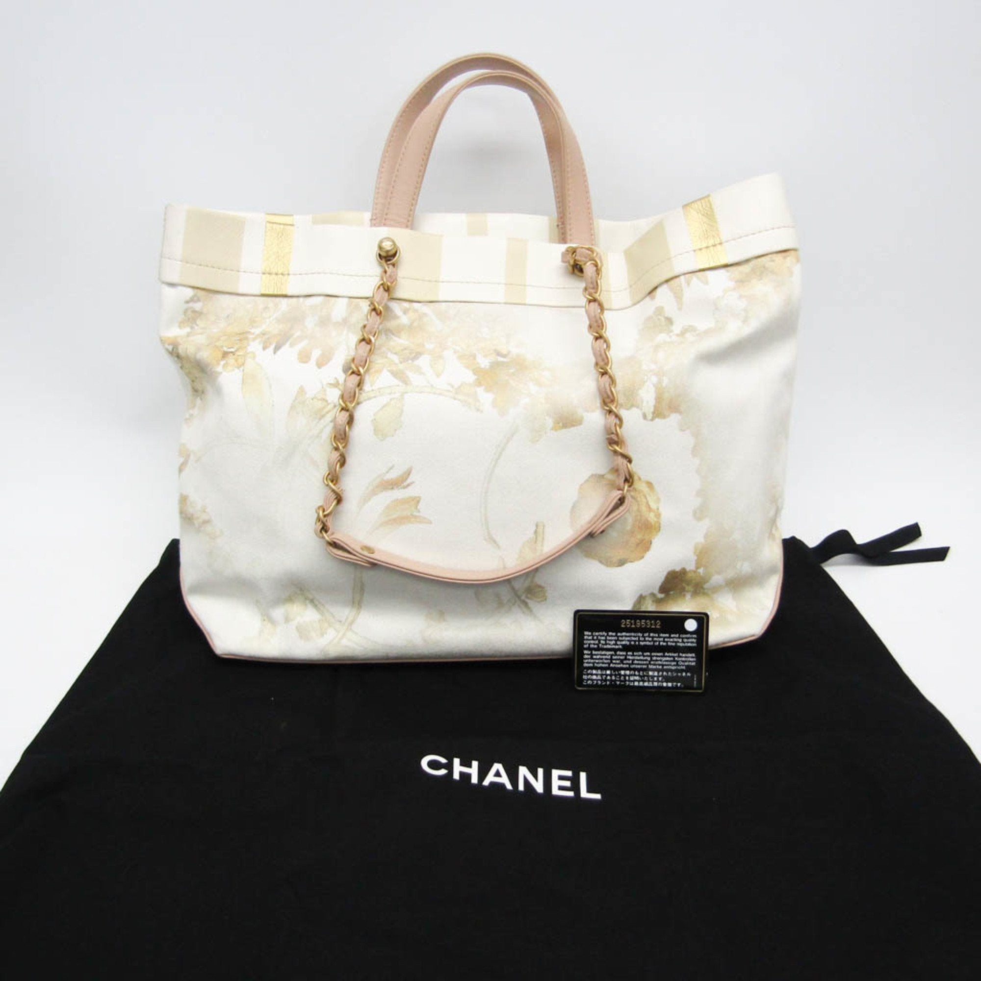 Chanel Multi-Color Pink Beige Canvas Leather Handbag Tote Bag
